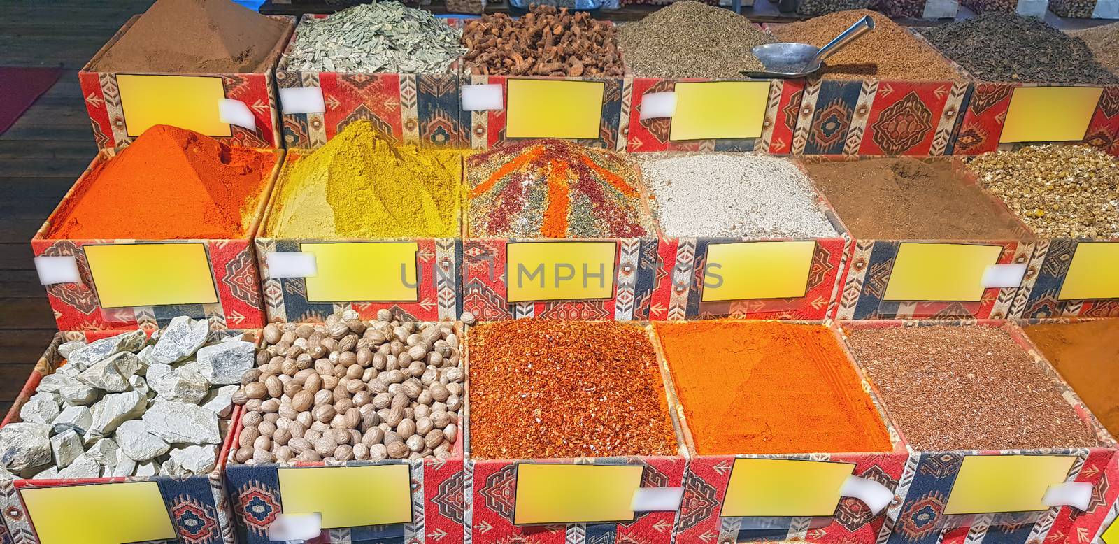 Spices for sale in market, turkish ingredient shop