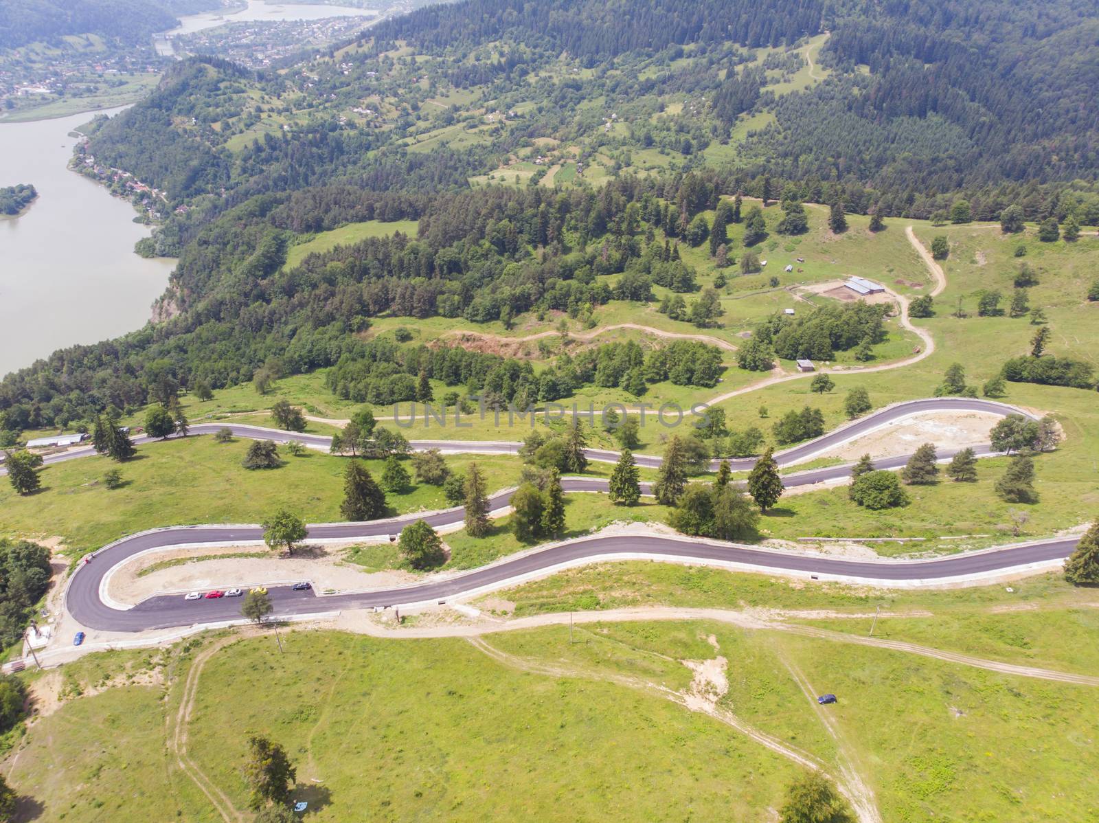 Aerial view of curvy road on mountain