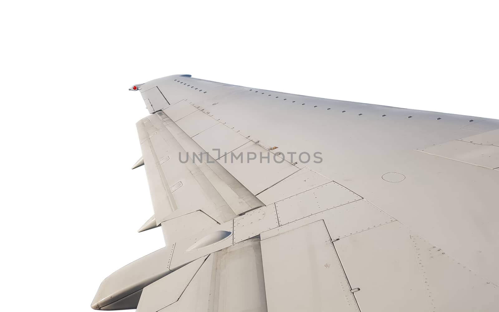 Isolated jet wing plane during flight, left wing view