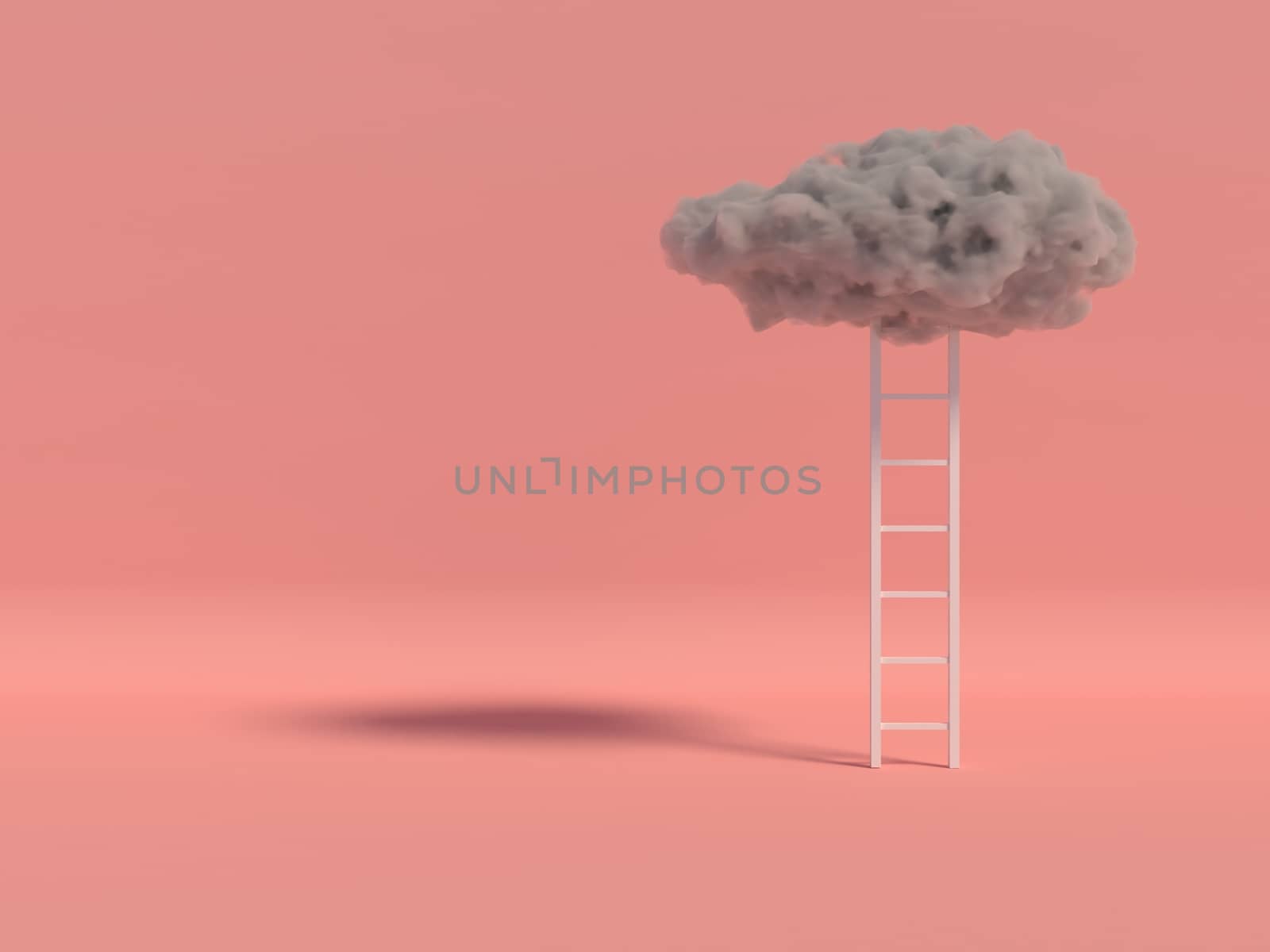 Stair With Cloud Floating on pink room background. Minimal Creative idea concept. 3D render. by Vassiliy