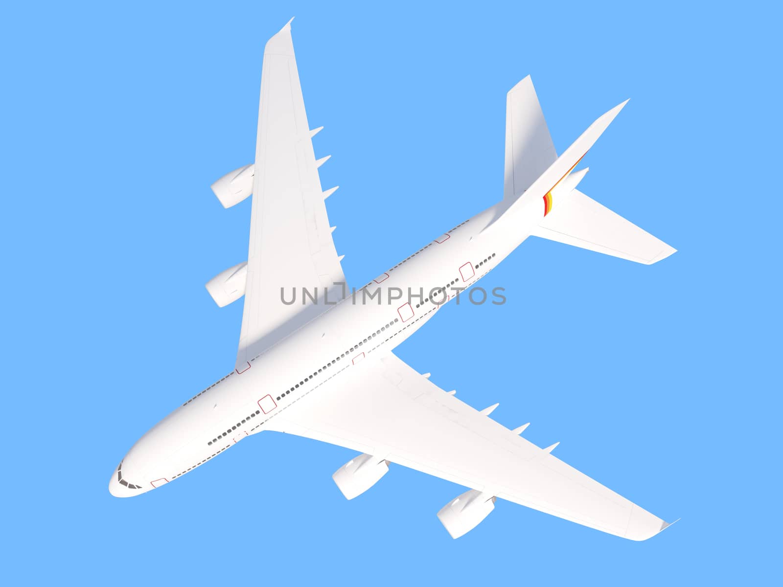 Airplane on blue background. travel concept. 3d rendering.