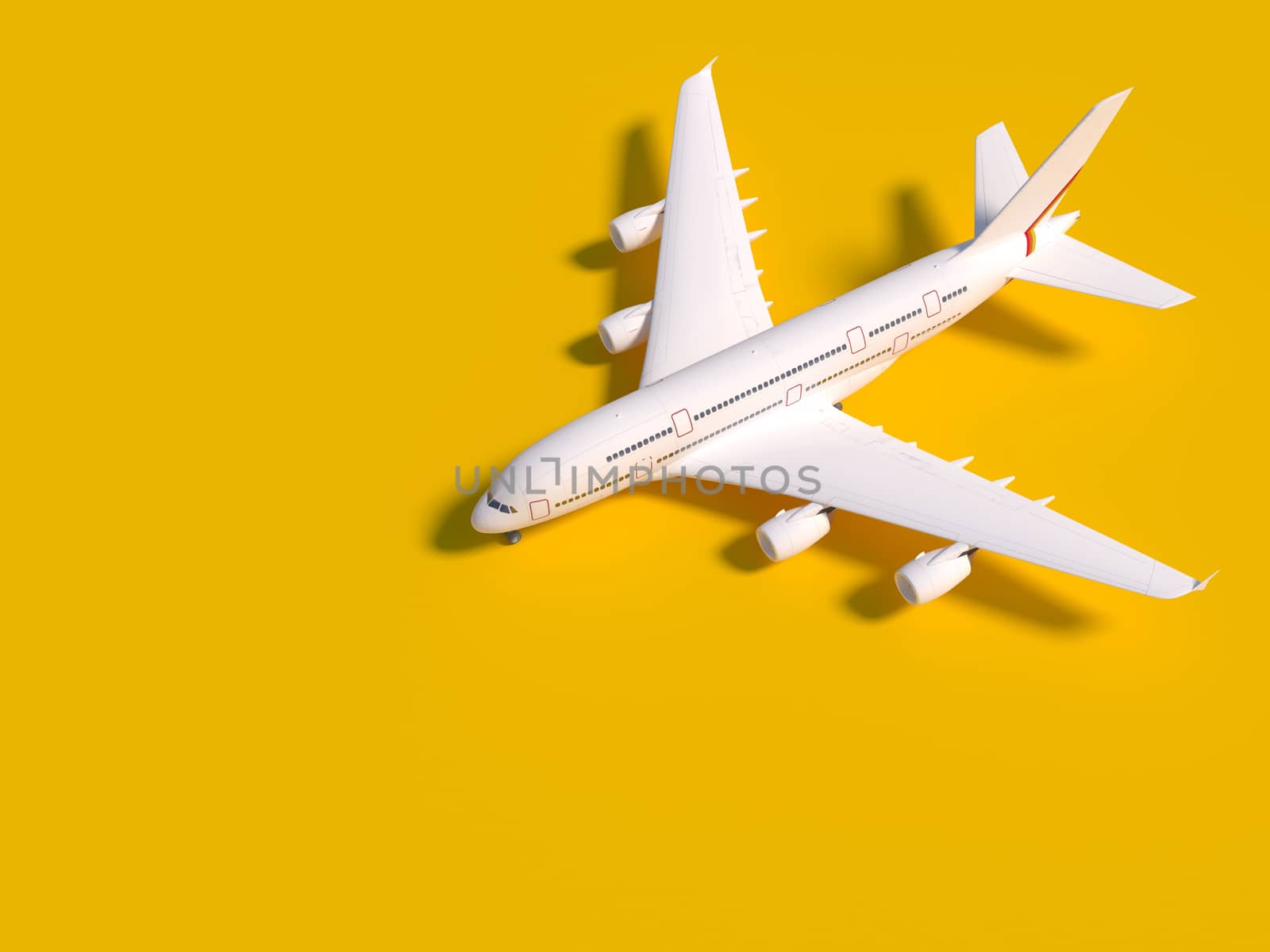 Airplane on yellow background. travel concept. 3d rendering.