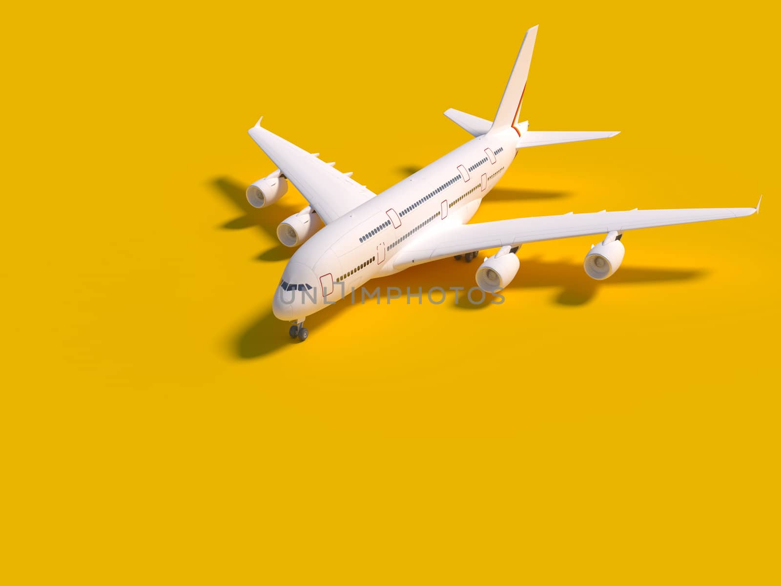 Airplane on yellow background. travel concept. 3d rendering.