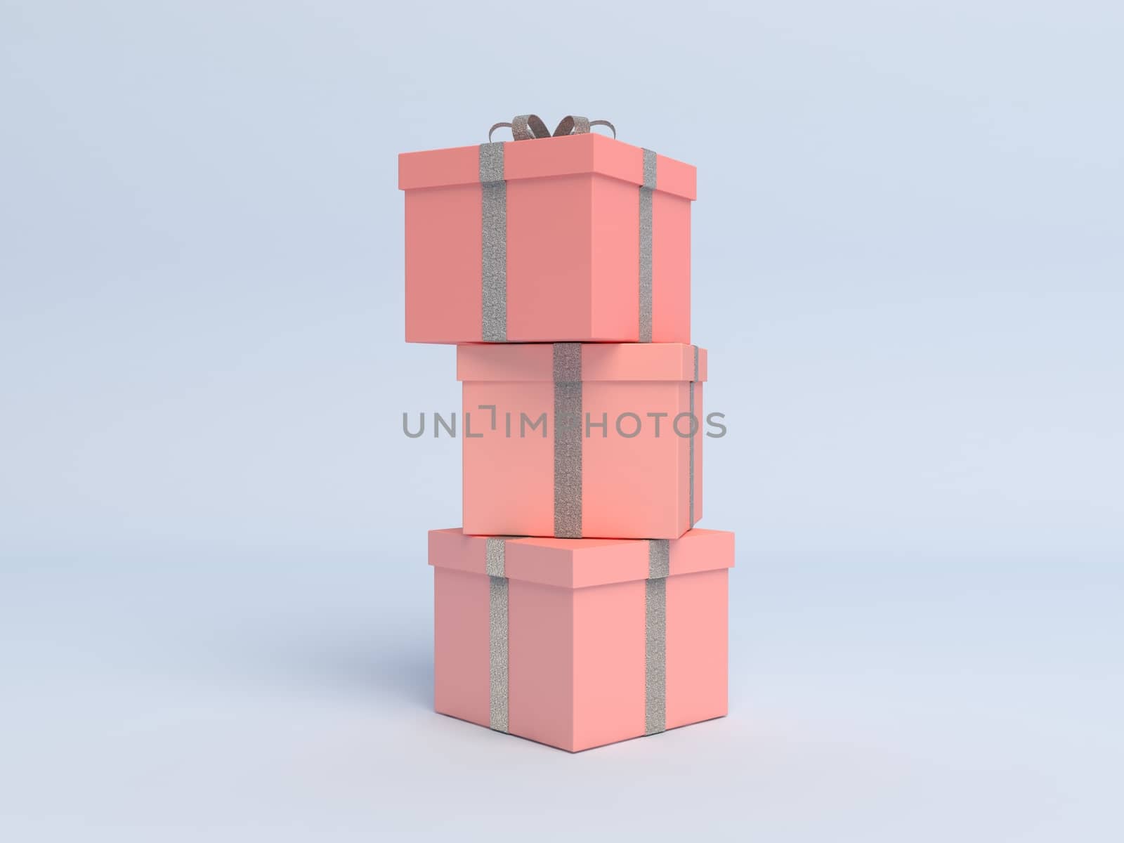 Stacked gift box on pastel blue background. 3d render