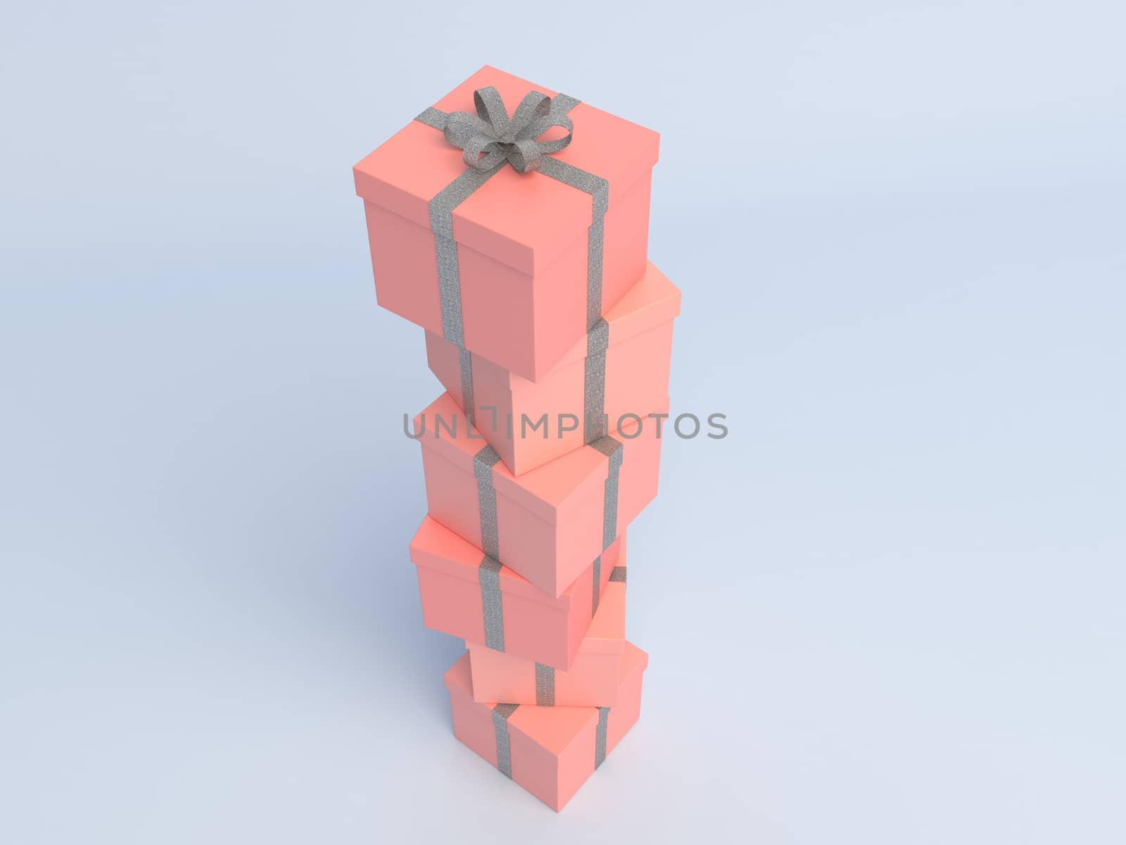 Stacked gift box on pastel blue background. 3d render