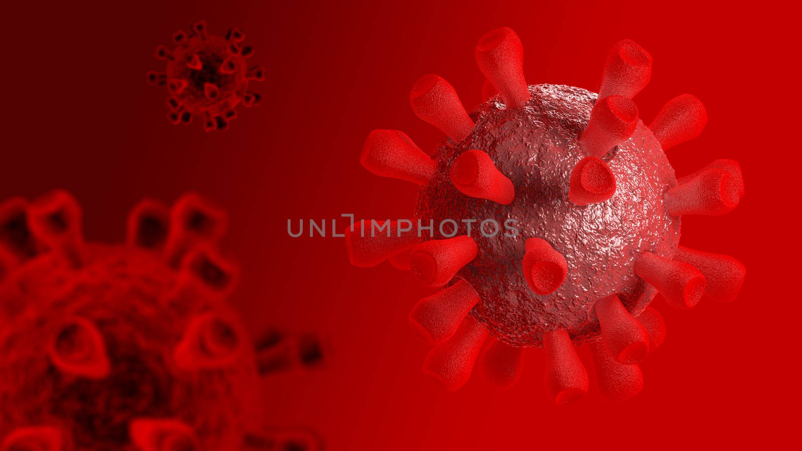 Microscopic view of coronavirus. Concept illustration. 3D Rendering