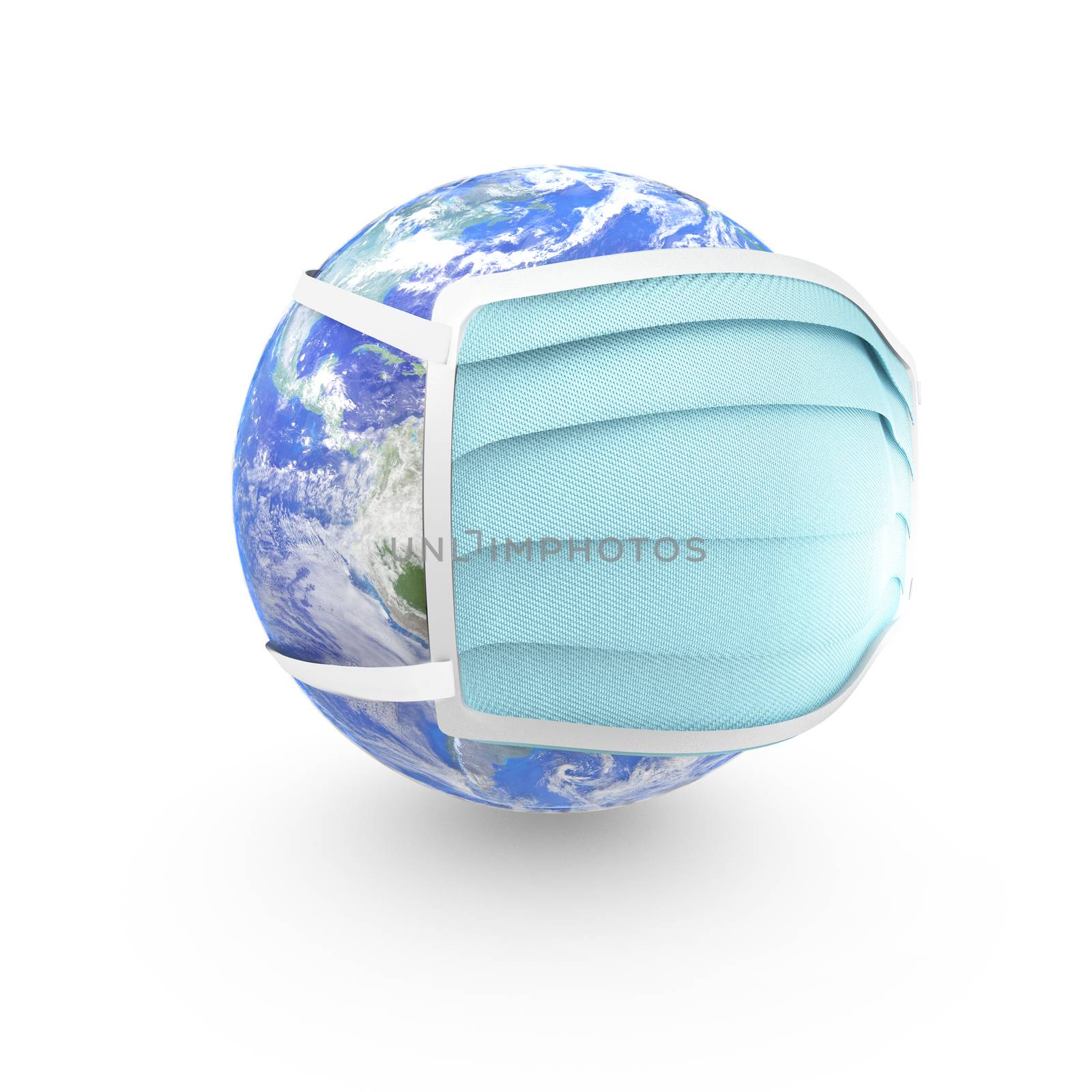 Concept illustration of world wearing a protectice face mask. 3D Rendering