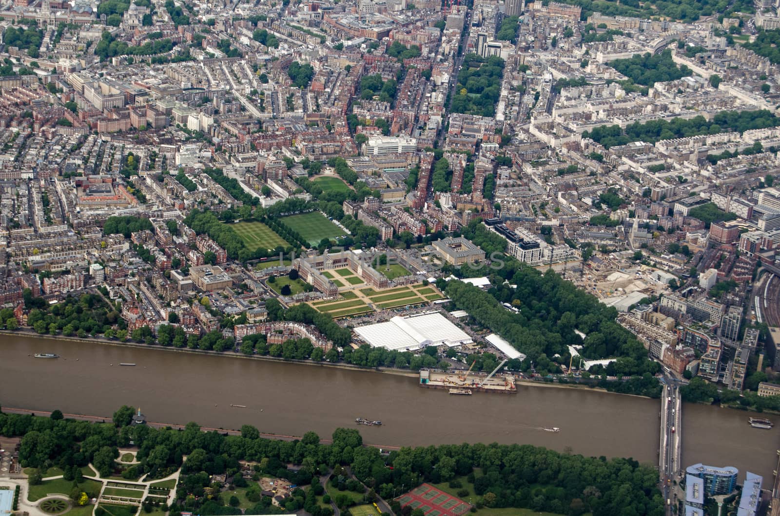 Aerial View across Chelsea with the Flower Show in progress by BasPhoto
