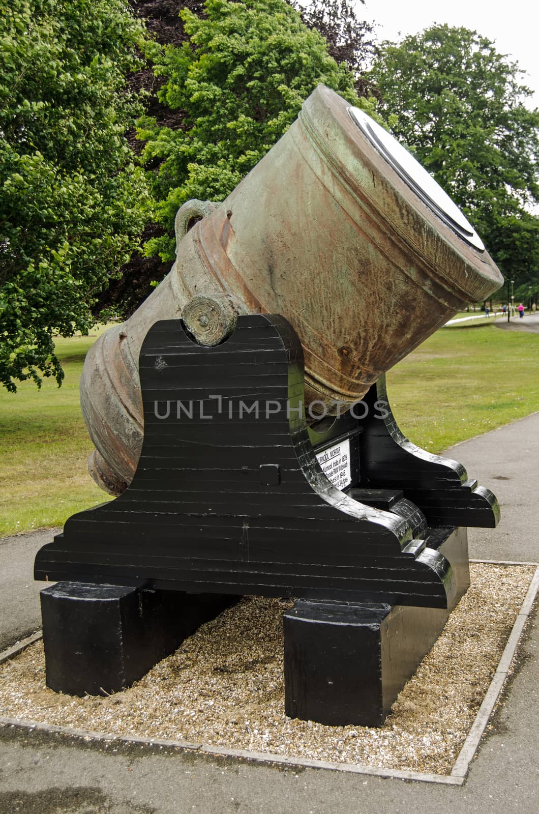 The historic Kurnool Mortar, a huge artillery weapon taken by the British from Andhra Pradesh in India in 1839.  On display at the famous Sandhurst Military Academy in Berkshire.