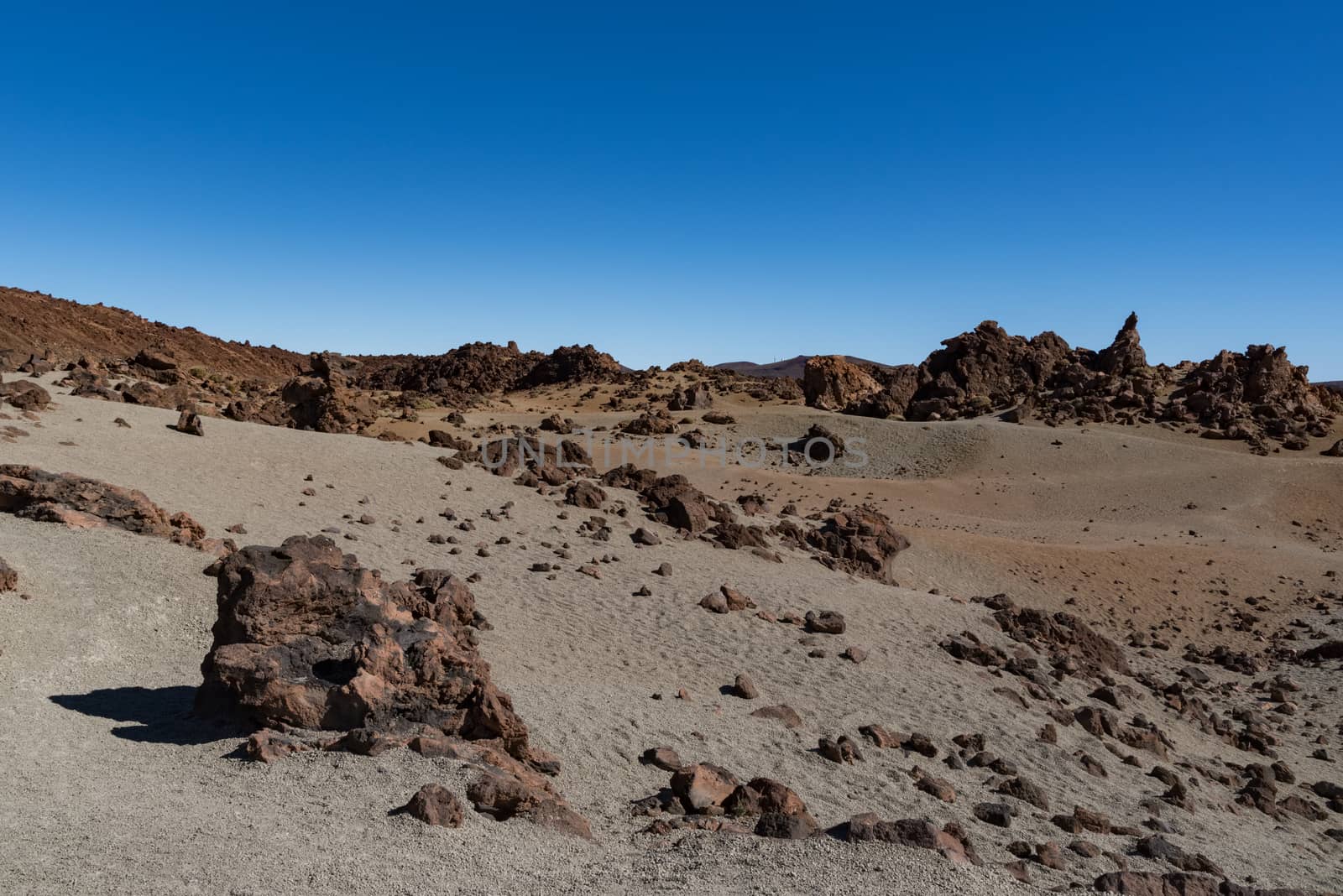 Martian landscape on the eastern slopes of Montana Blanca Mirador las Minas de San Jose, Teide National park, Tenerife, Canary islands, Spain