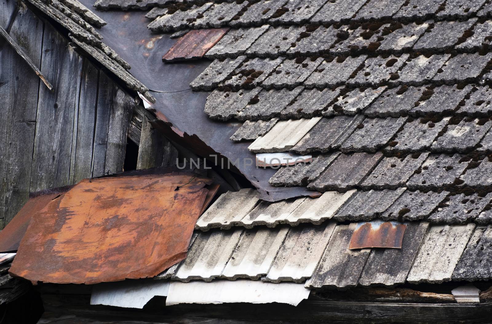 background detail of an old roof made of concrete tiles