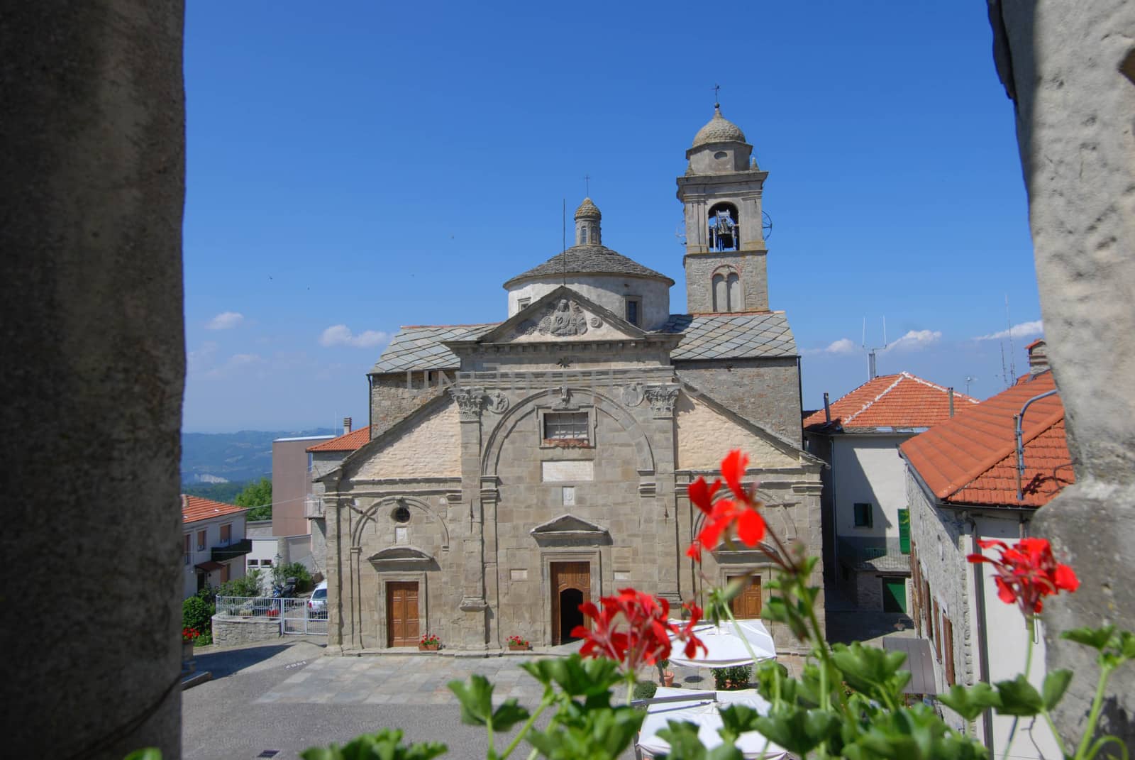 Facade of the Church with stones in Roccaverano, Piedmont - Italy