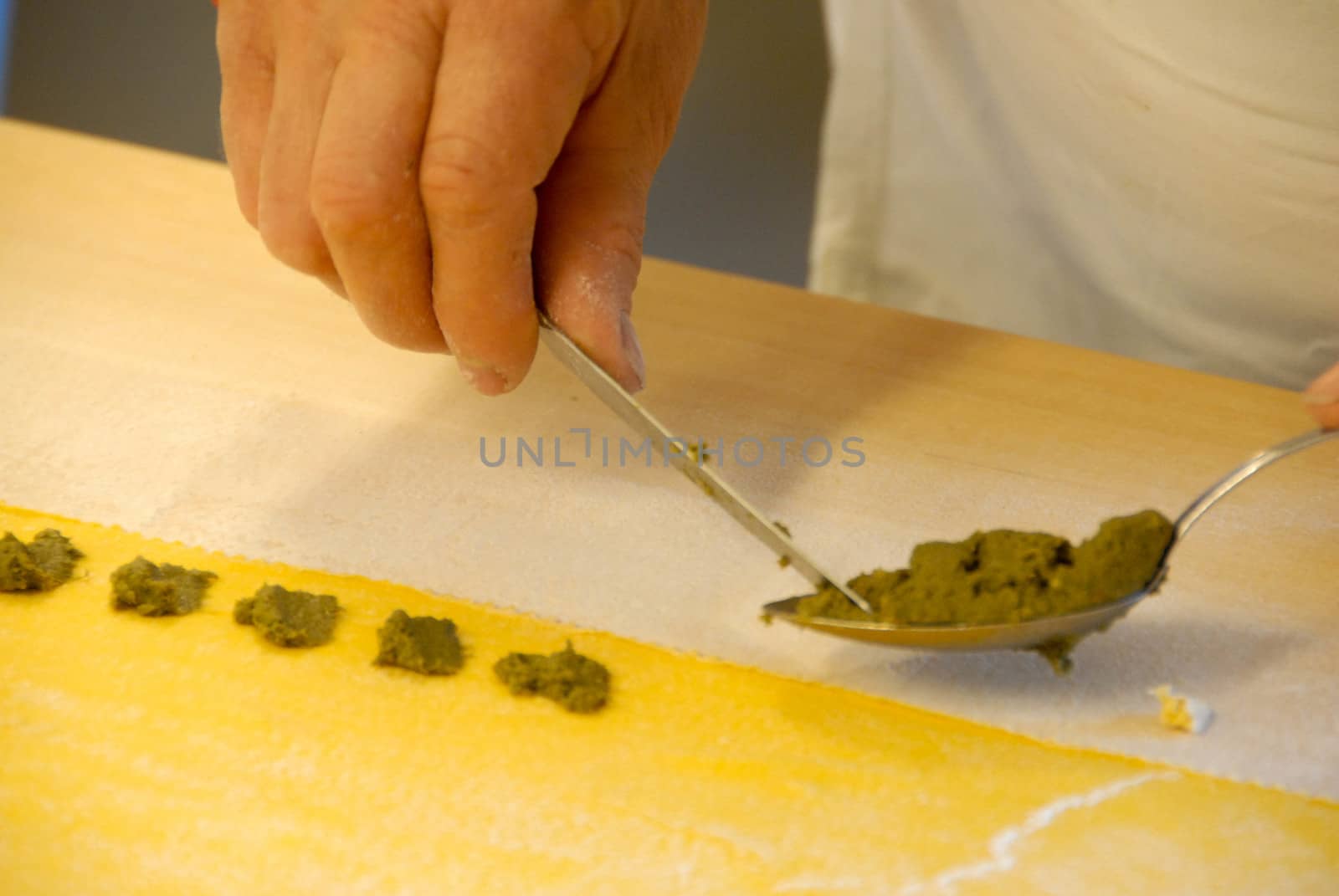 Preparation of agnolotti. Typical pasta of the Langhe, Piedmont - Italy