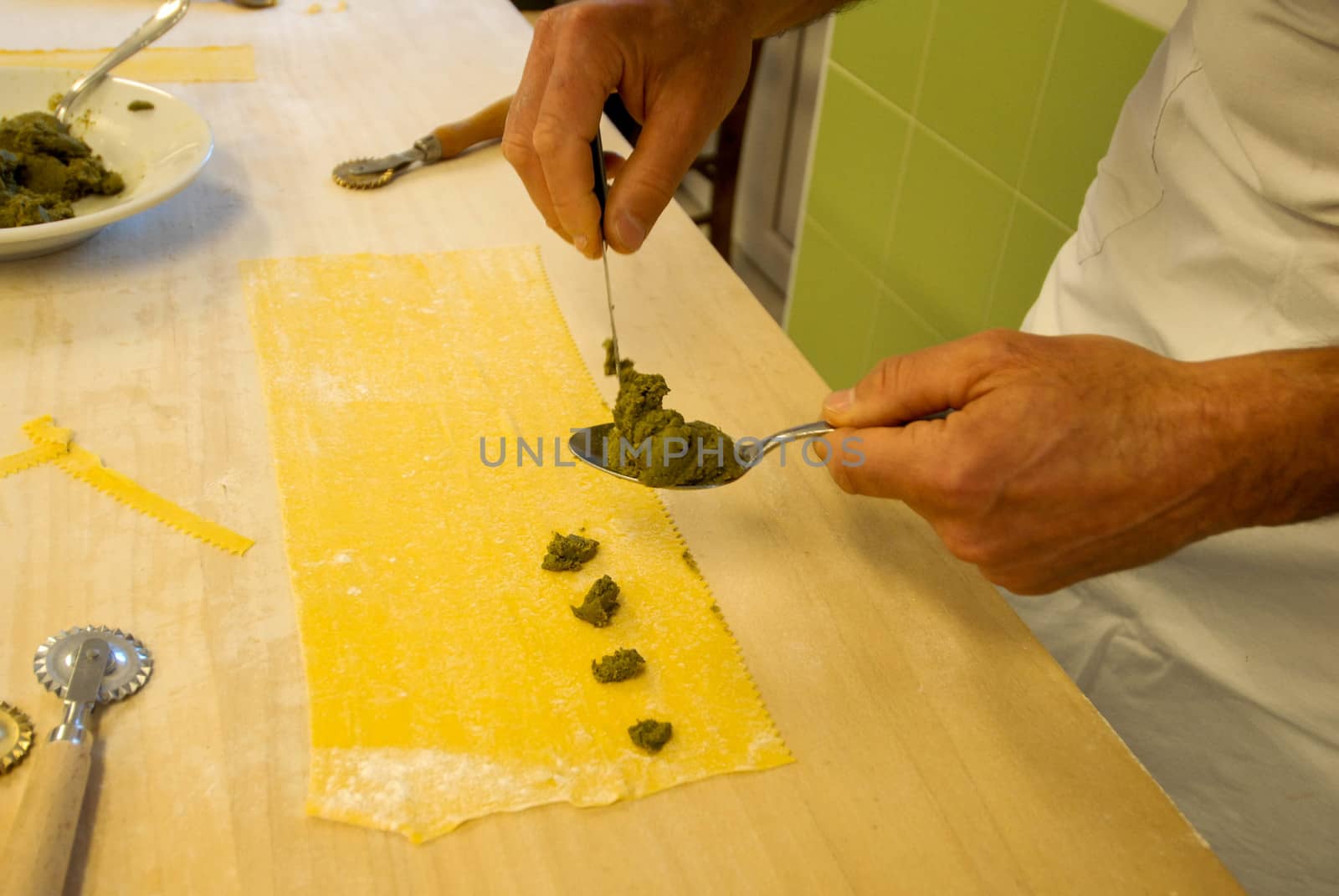 Preparation of a typical Langhe pasta: agnolotti