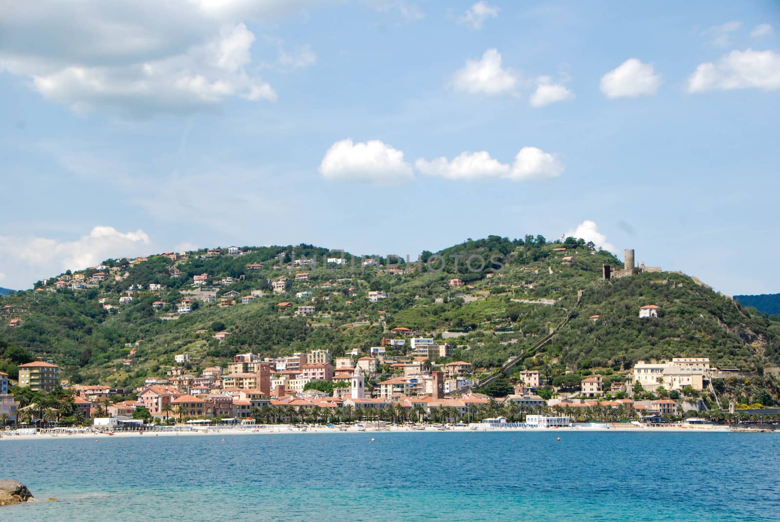 View of Noli from the beach, Liguria - Italy