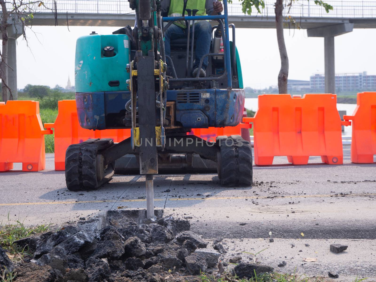 Road works  building site excavator