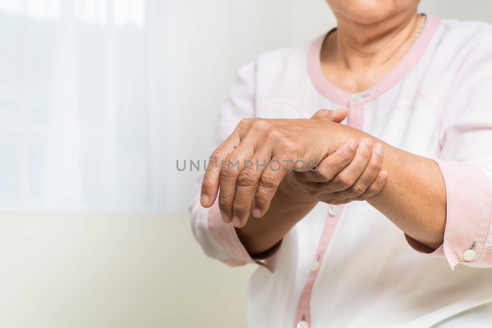 wrist hand pain of old woman, healthcare problem of senior concept