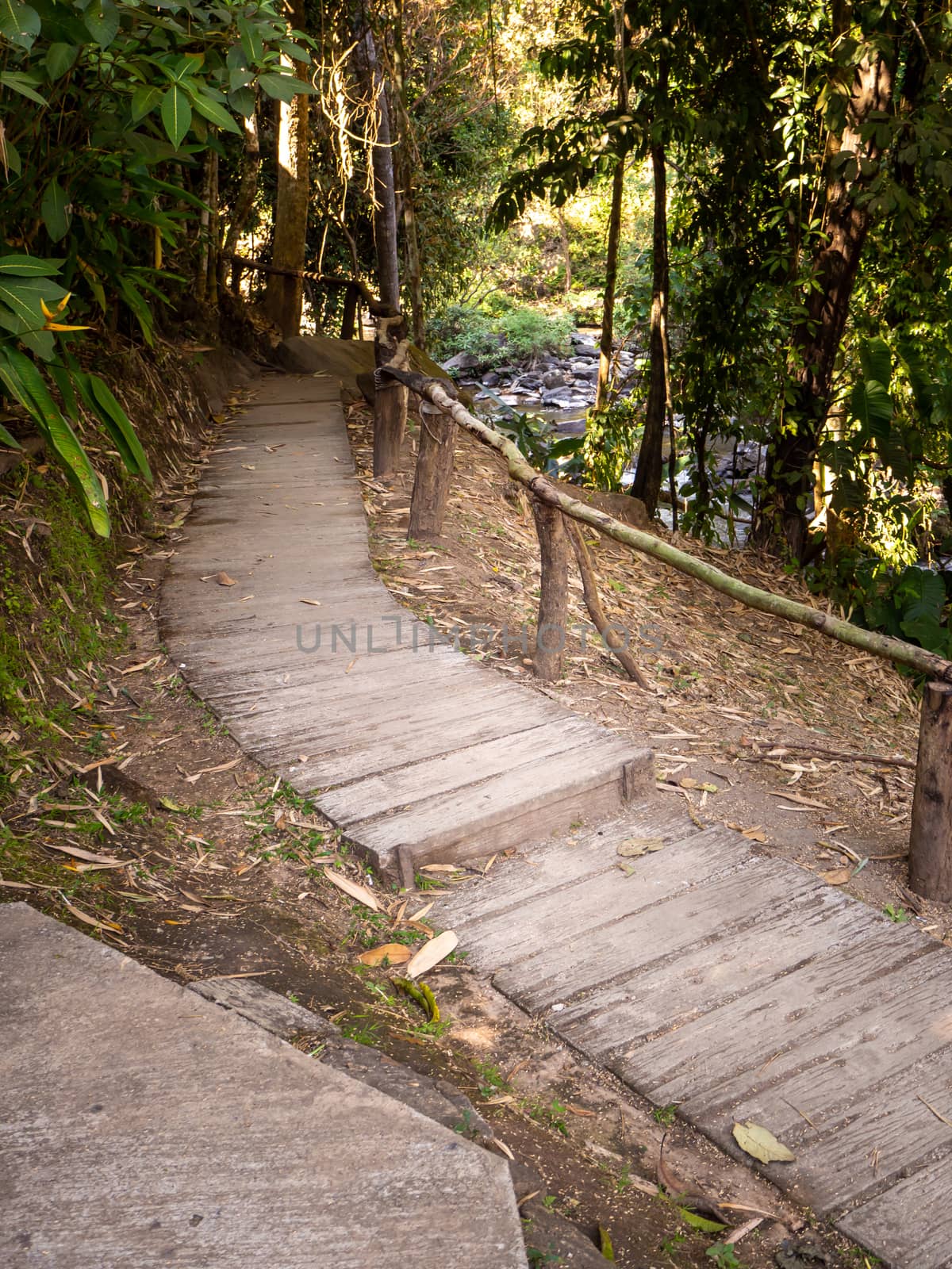 Old stone staircase, walkway steps on the mountain trail.