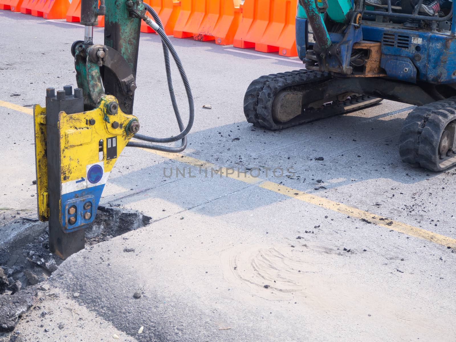 Road works  building site excavator