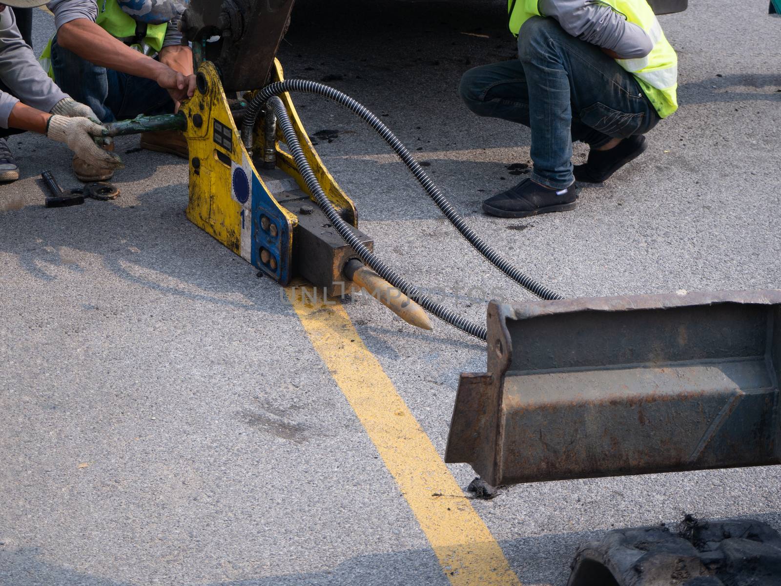 The jackhammer and drilling machine on construction site