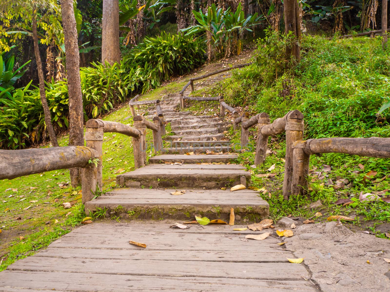 Old stone staircase, walkway steps on the mountain trail.