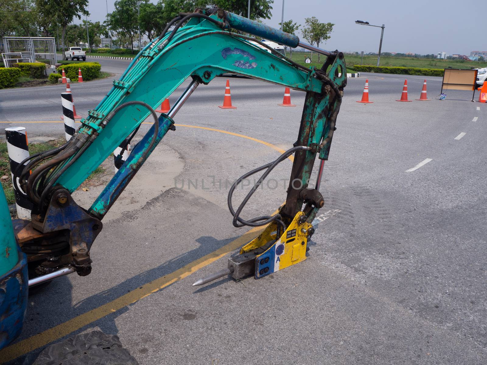 Road works  building site excavator