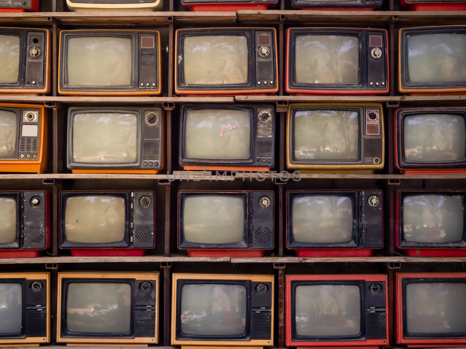 The Pattern wall of pile old retro TV background