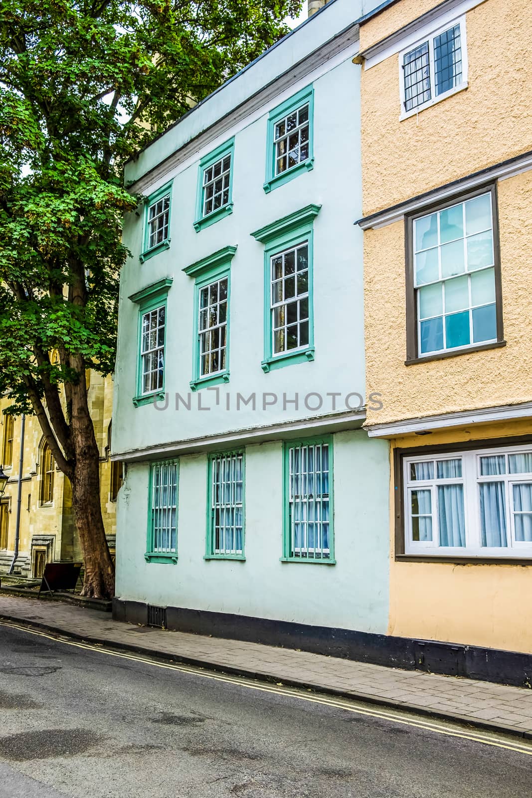 England Oxford Colorful High Street Houses in the city of Oxford by paddythegolfer