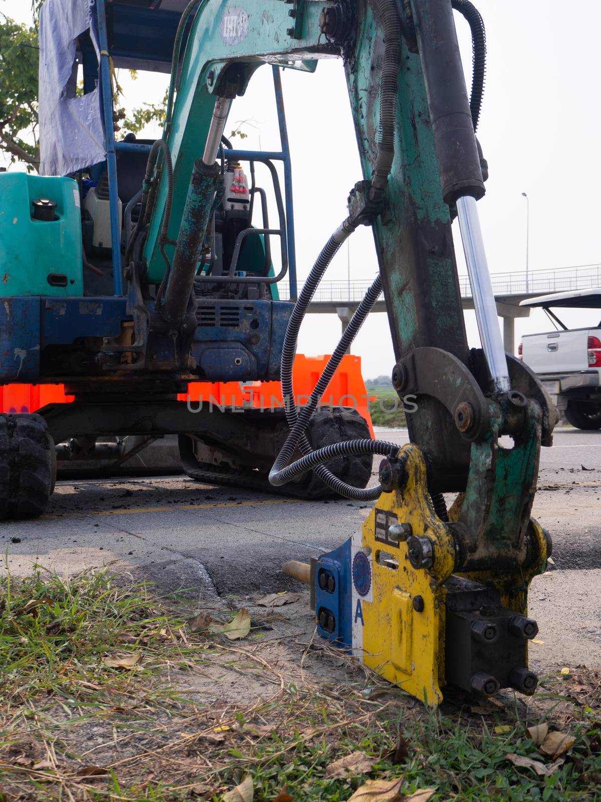 Road works  building site excavator