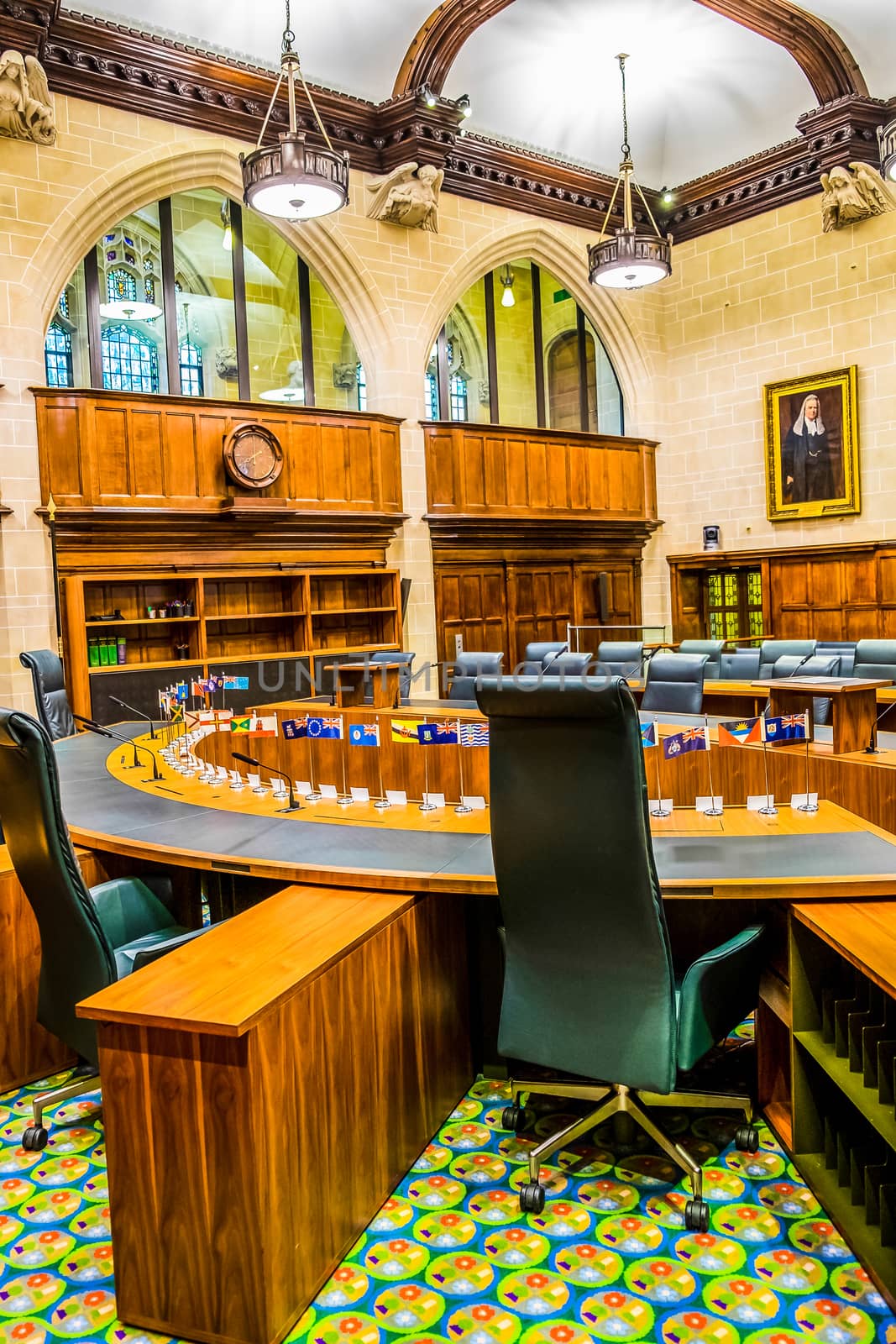 London, England / UK - September 27 2019 UK Supreme Court interior with chars and desks