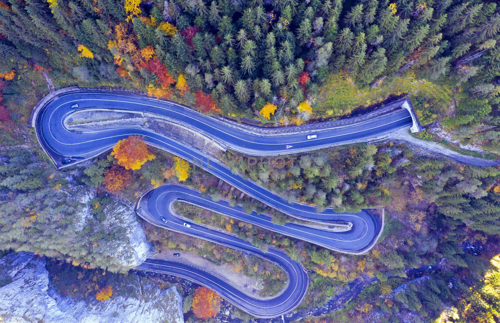 Mountain serpentines road, above view by savcoco