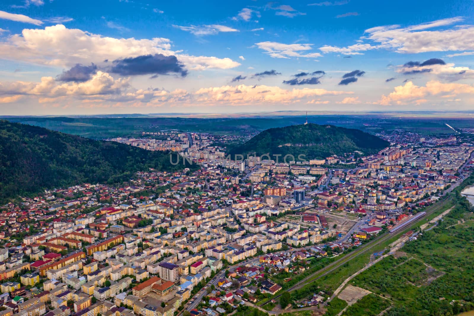 Green summer city viewed from above, Piatra Neamt in Romania