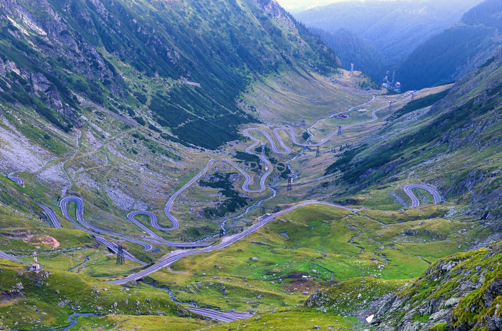 Winding road in summer mountains, Transfagarasan road in Romanian Carpathians