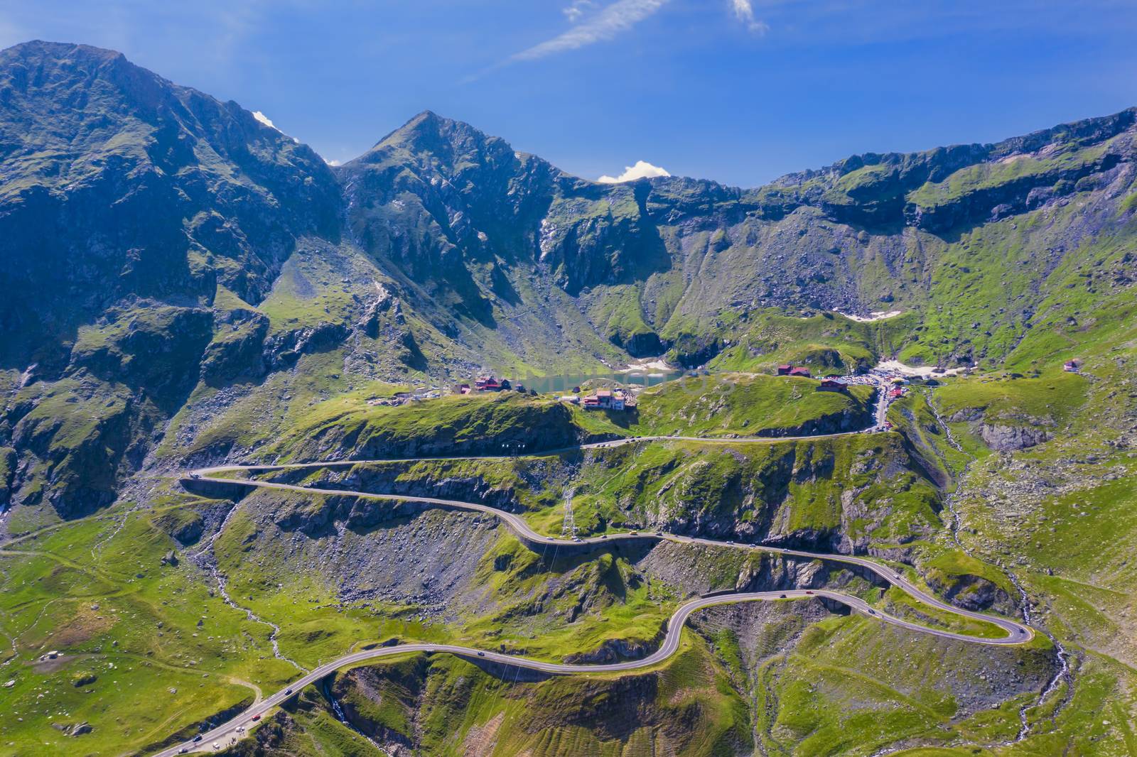 Beautiful road of Transfagarasan in Romania, summer mountain scene and winding road.