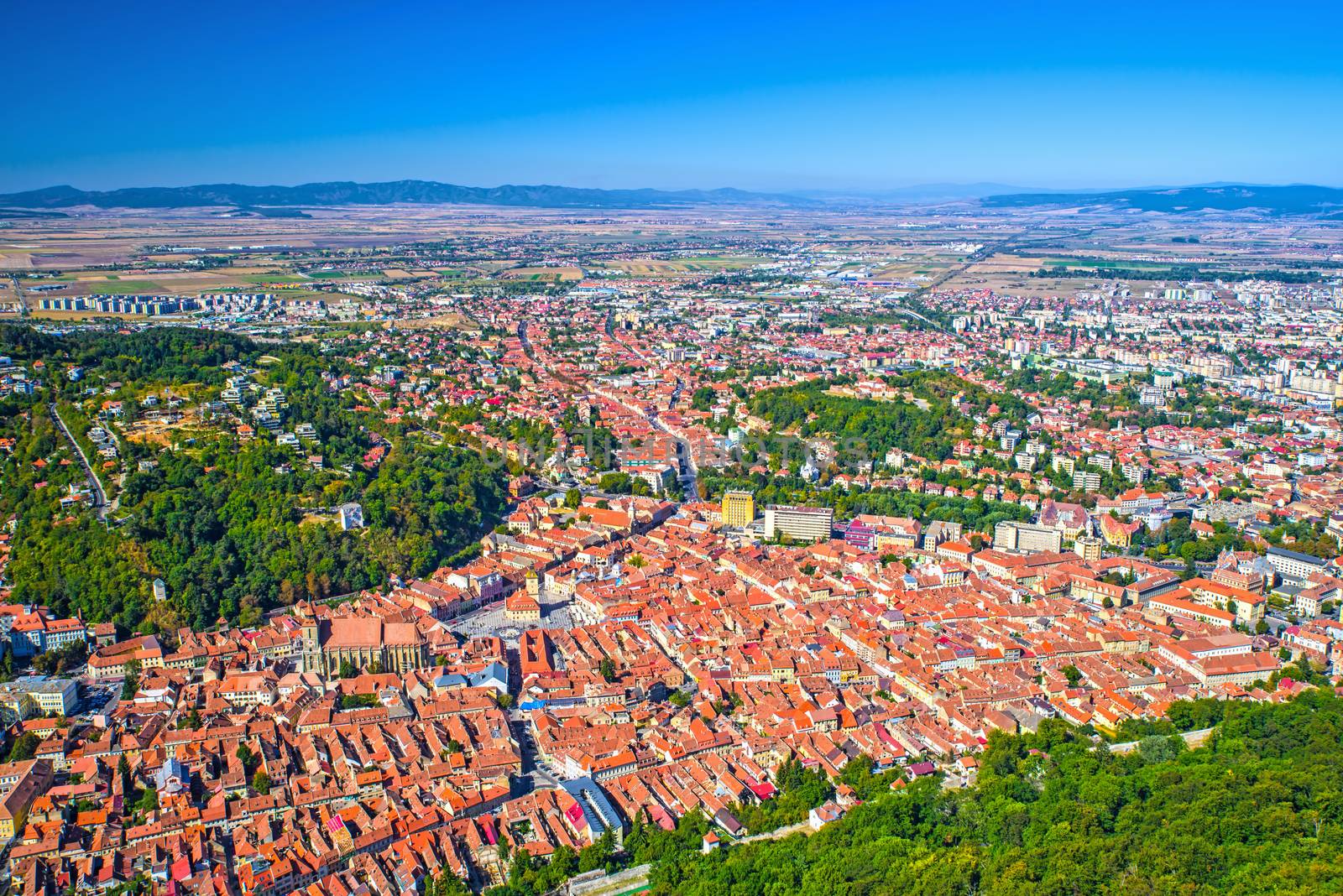 Aerial view of Brasov city in Romania, ancient and new area of the city