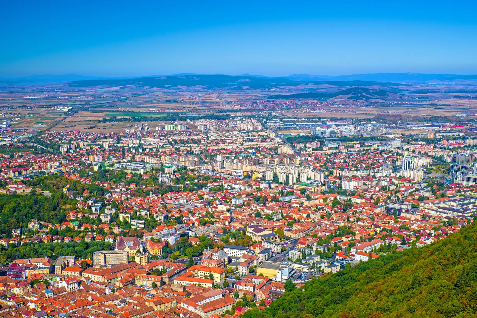 Aerial view of Brasov viewed from Tampa Hill, Summer romanian scene