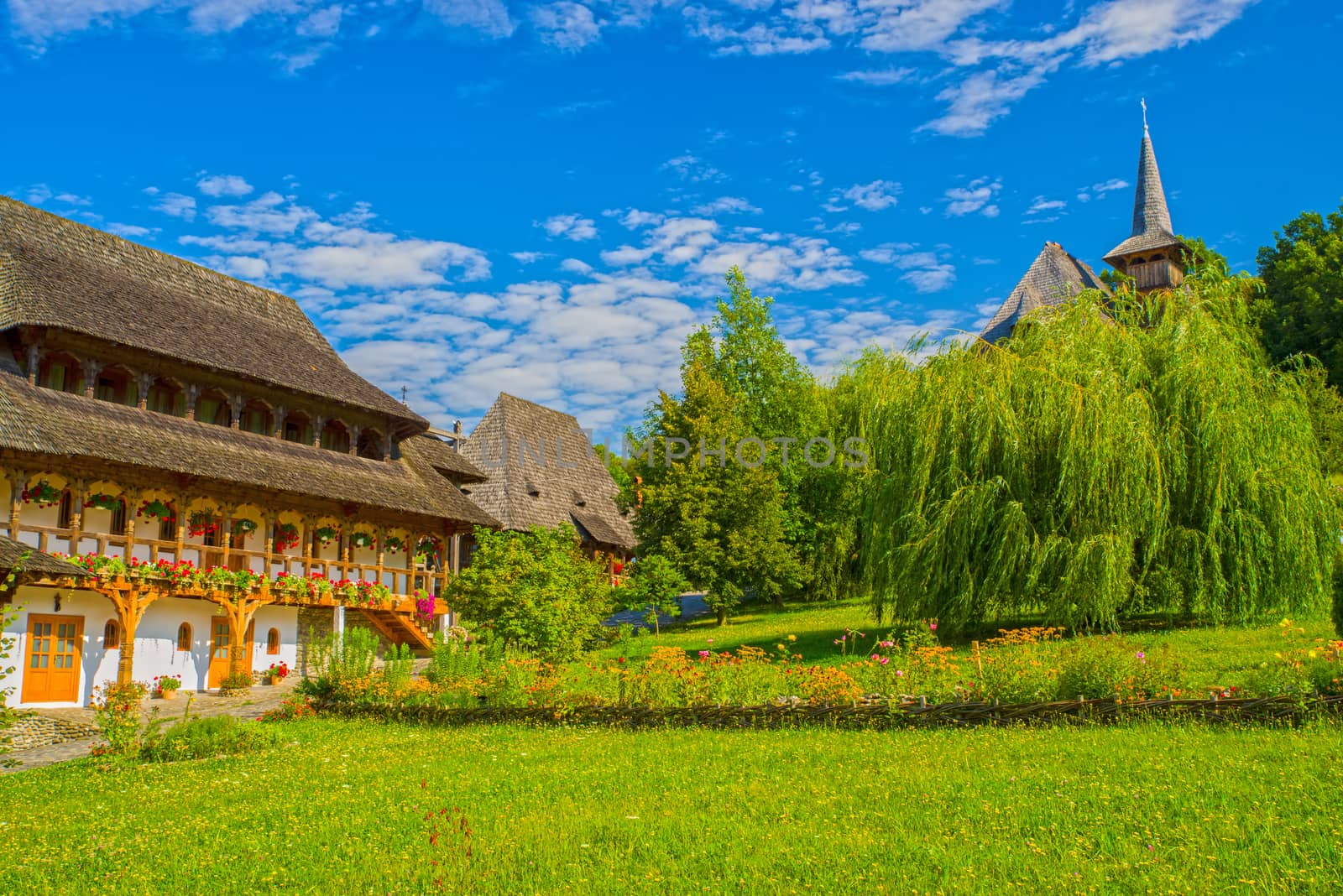 Barsana monastery house in the middle of nature. Barsana monastery is an important landmark in Maramures area (Romania)