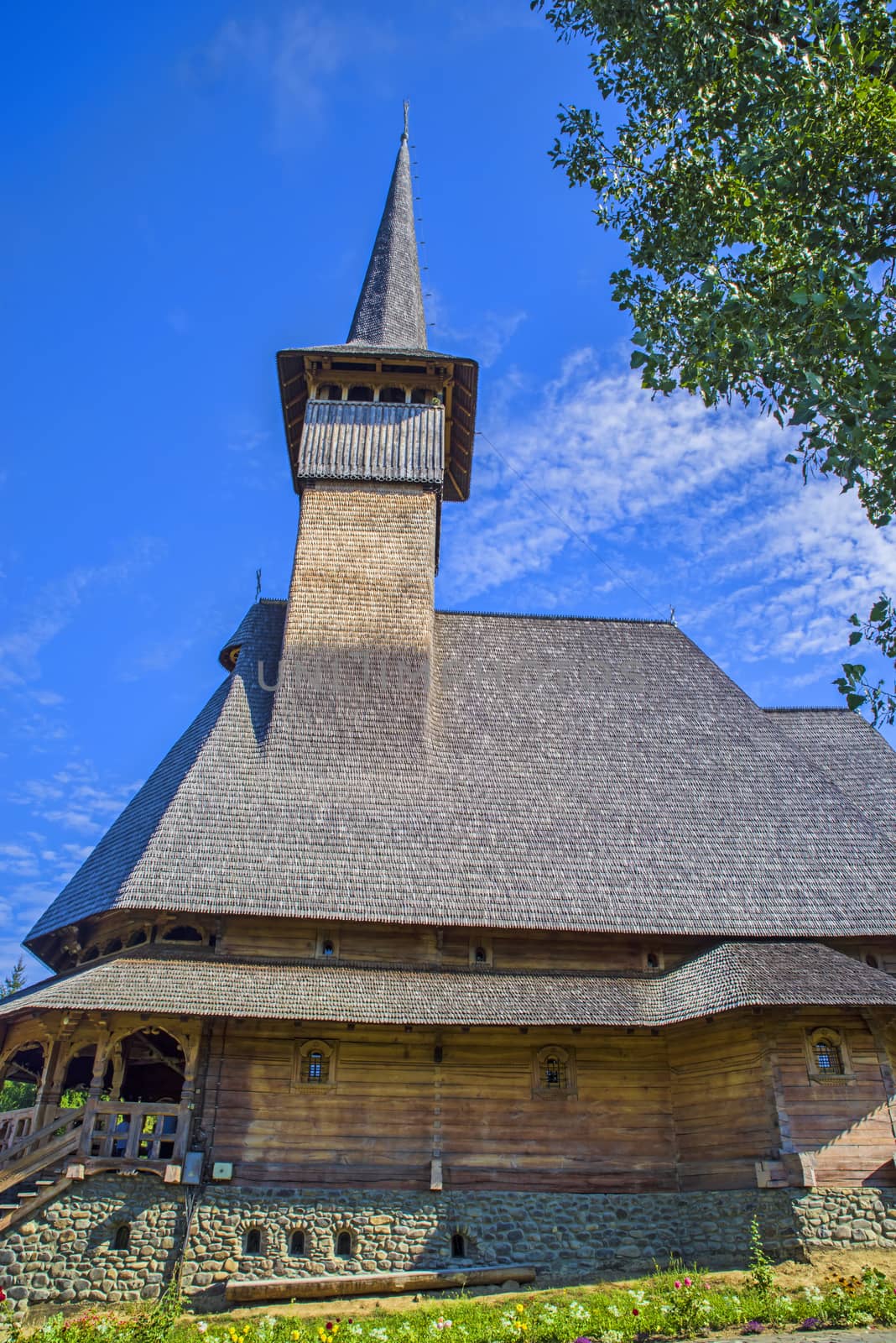 Wooden church of Barsana monastery in Maramures, Romania