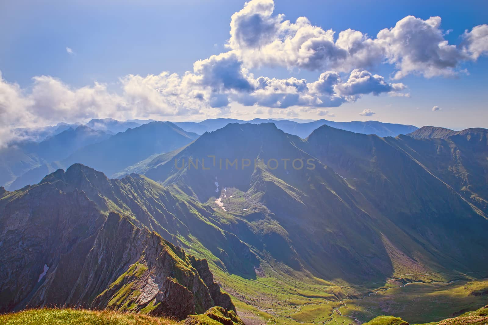 Beautiful summer scene in Romanian Carpathians, rocky landscape in Fagaras