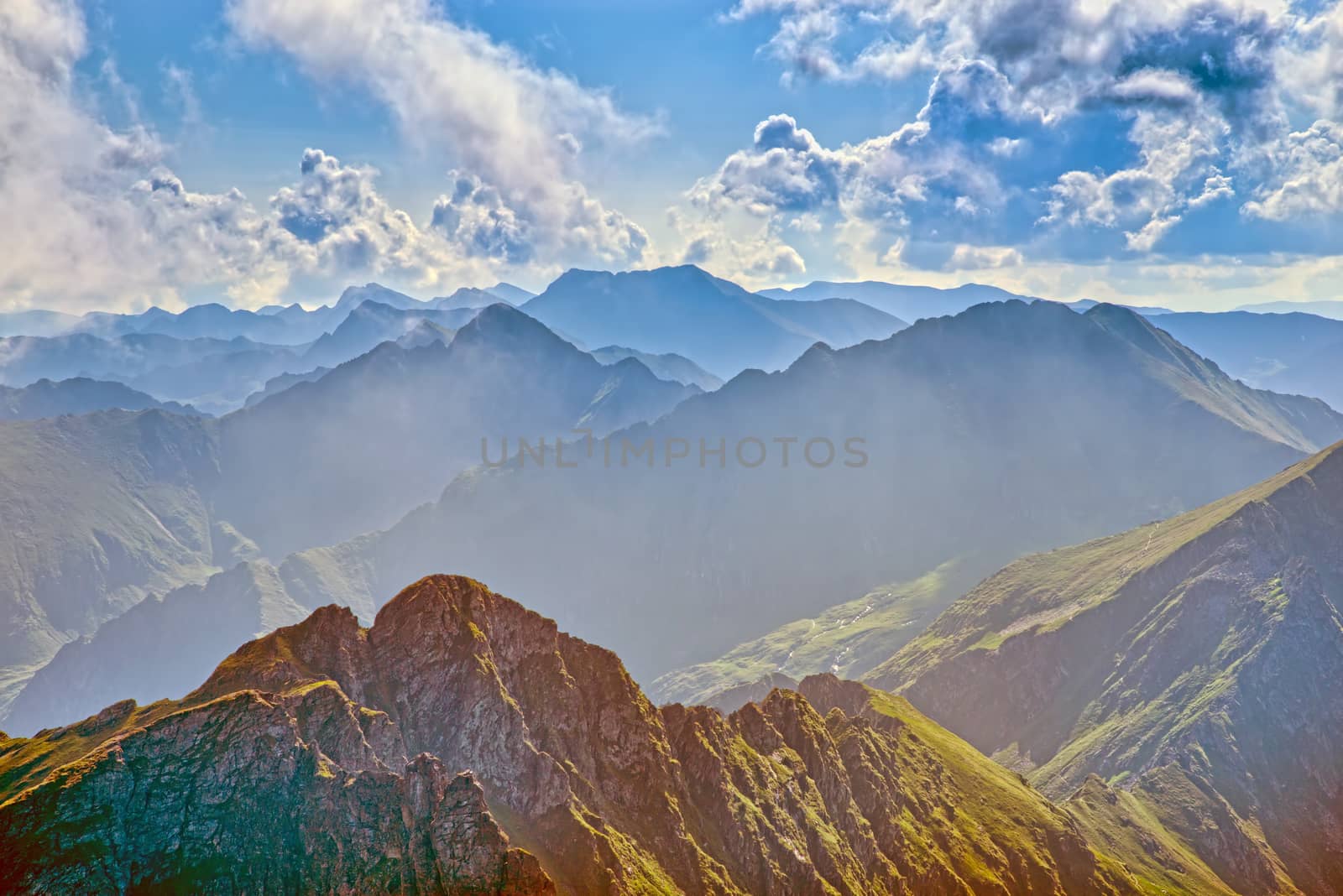 Beautiful sunny summer day on the mountain. Fagaras Mountain in Romania