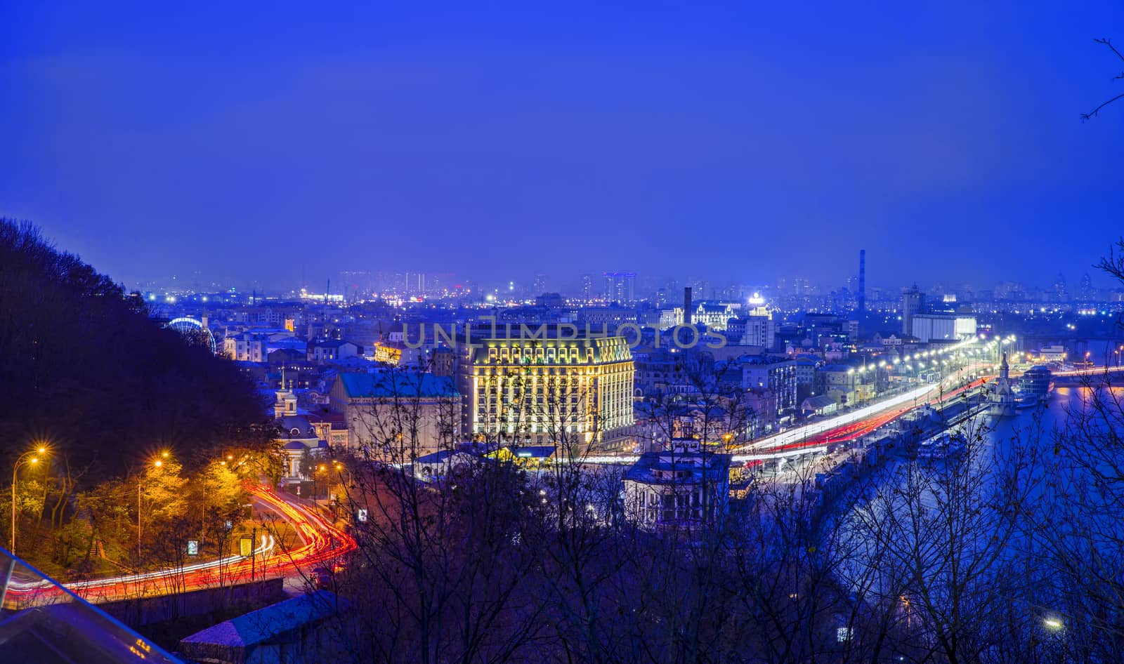 Aerial view of Kiev in night by savcoco