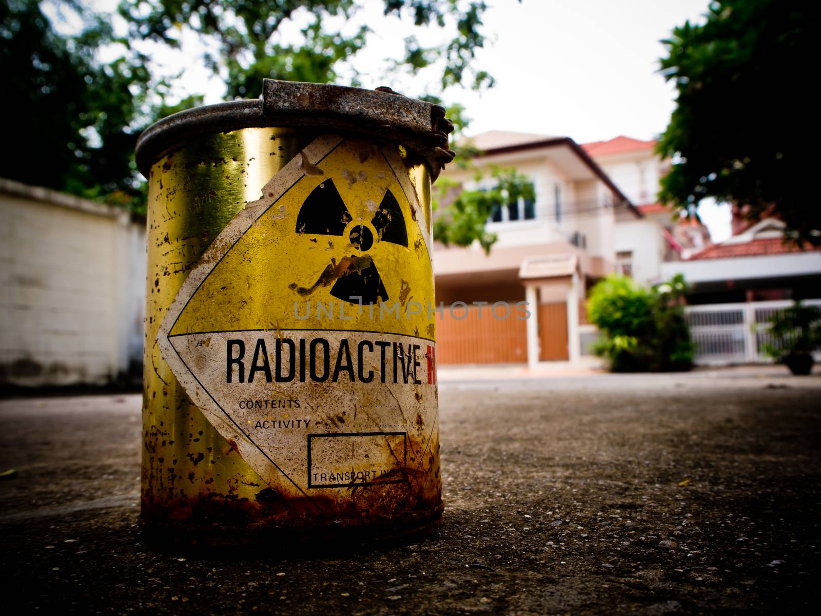 Old Radioactive material container in the city