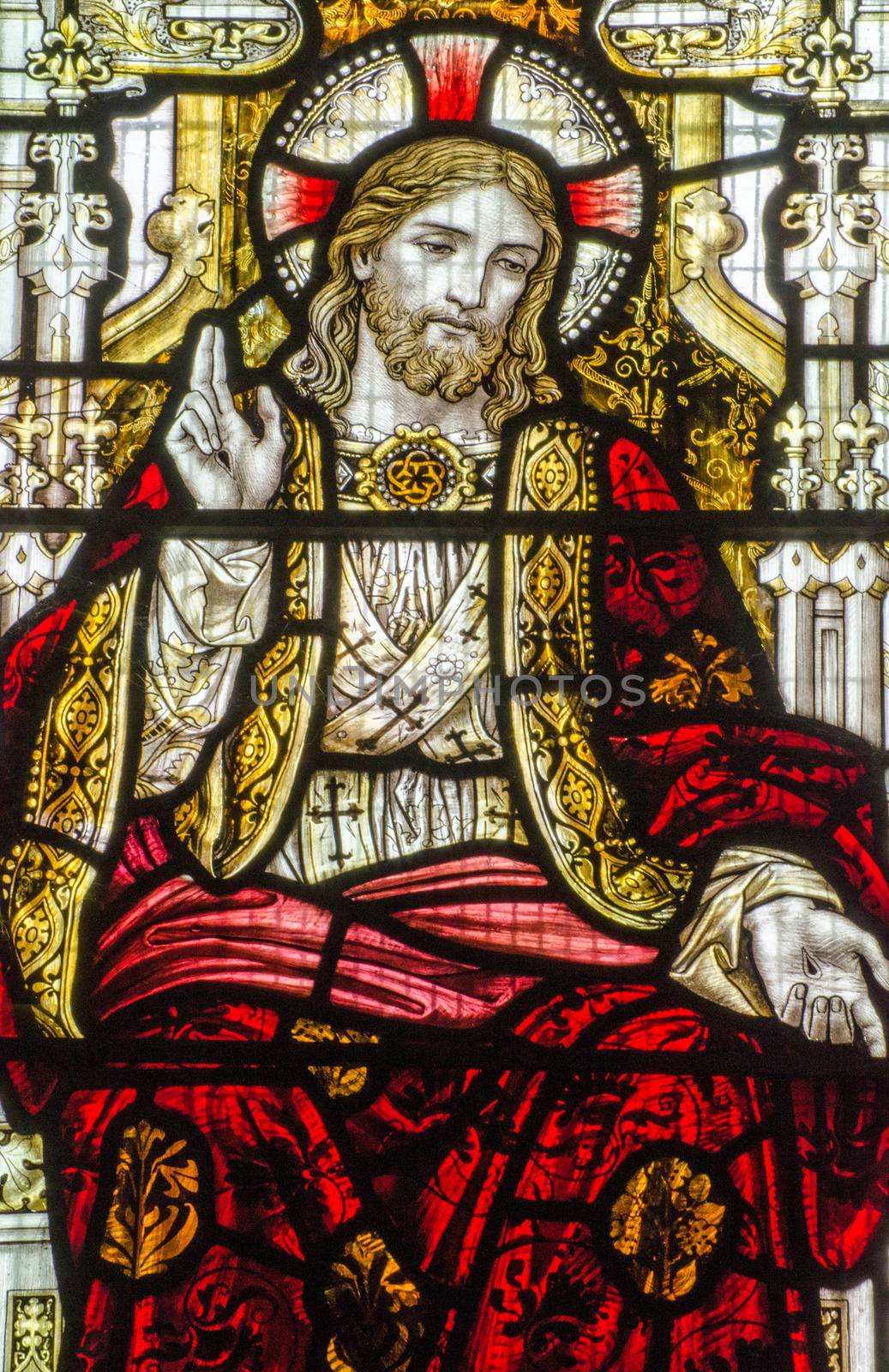 Victorian stained glass window of Jesus by BasPhoto