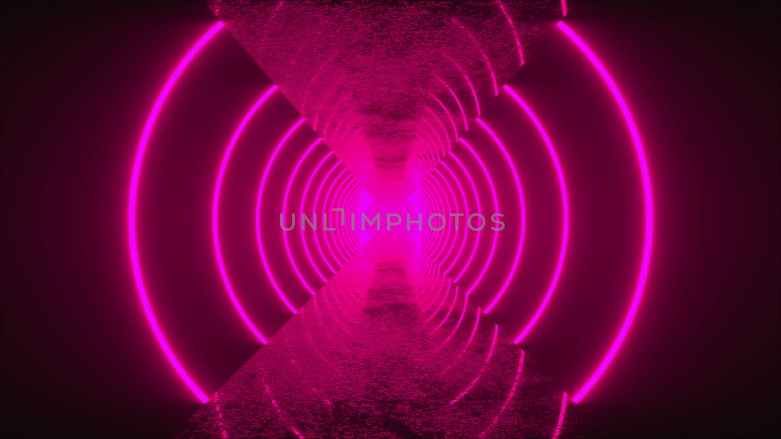3D rendering, abstract geometric background, virtual reality, computer generated fluorescent ultraviolet light, glowing neon lines, a triangular tunnel with a straight smooth road