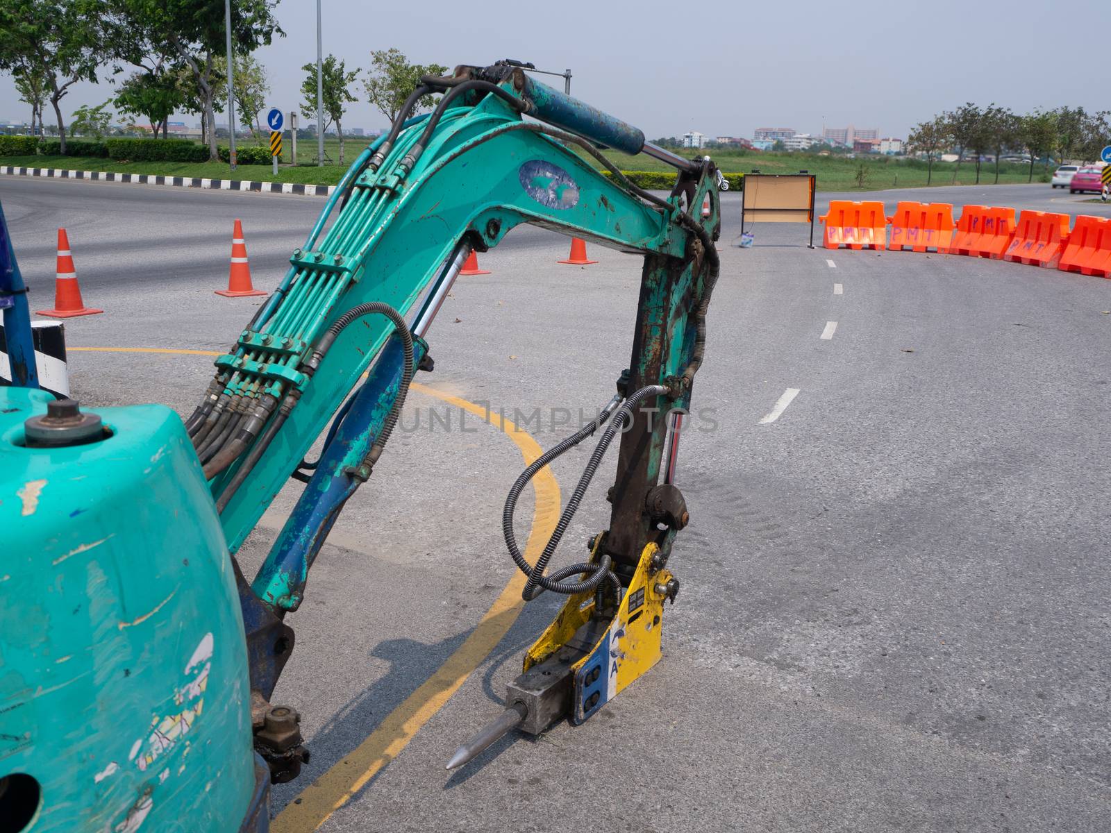 Road works  building site excavator