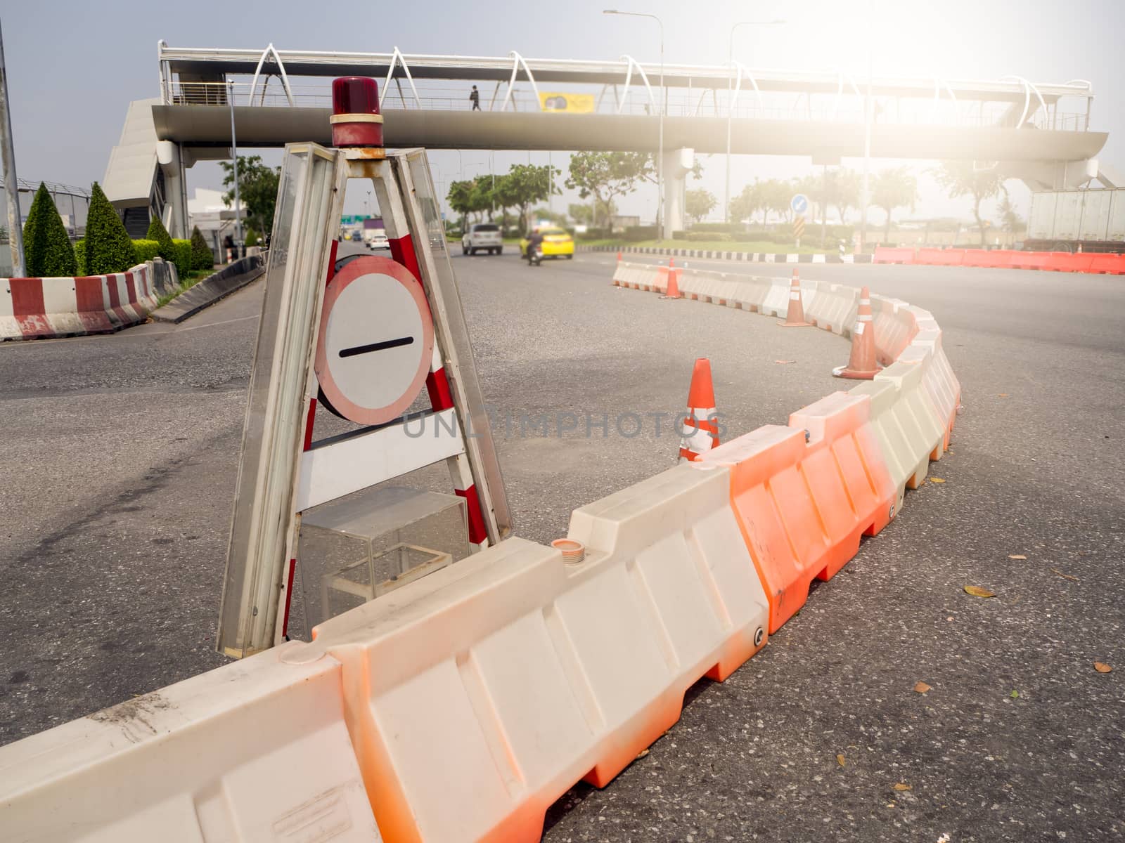 plastic road fencing on the street of a modern