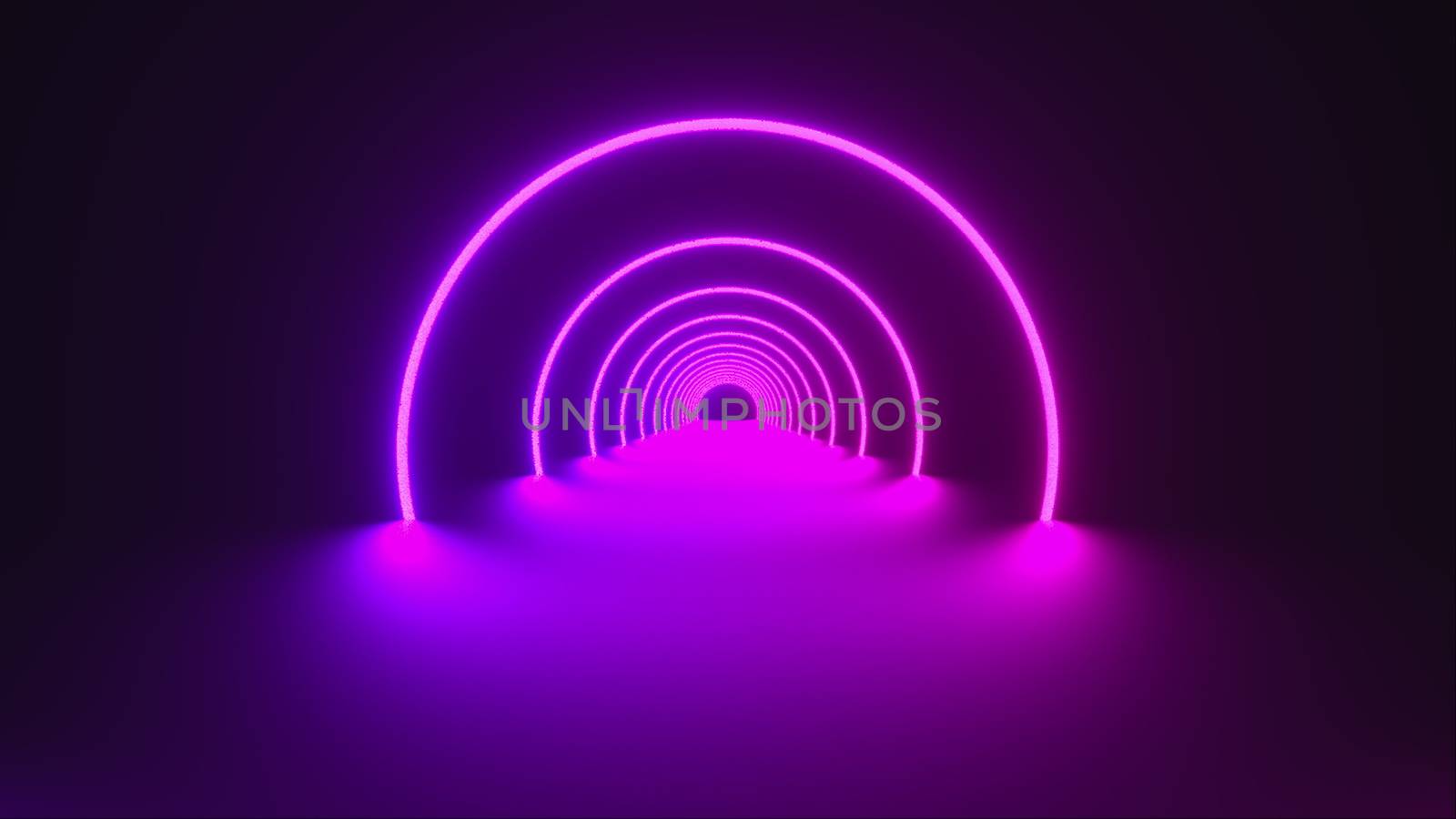 Computer generated a virtual reality. 3d render of circle neon tunnel. Ultraviolet abstract background from round arcade.