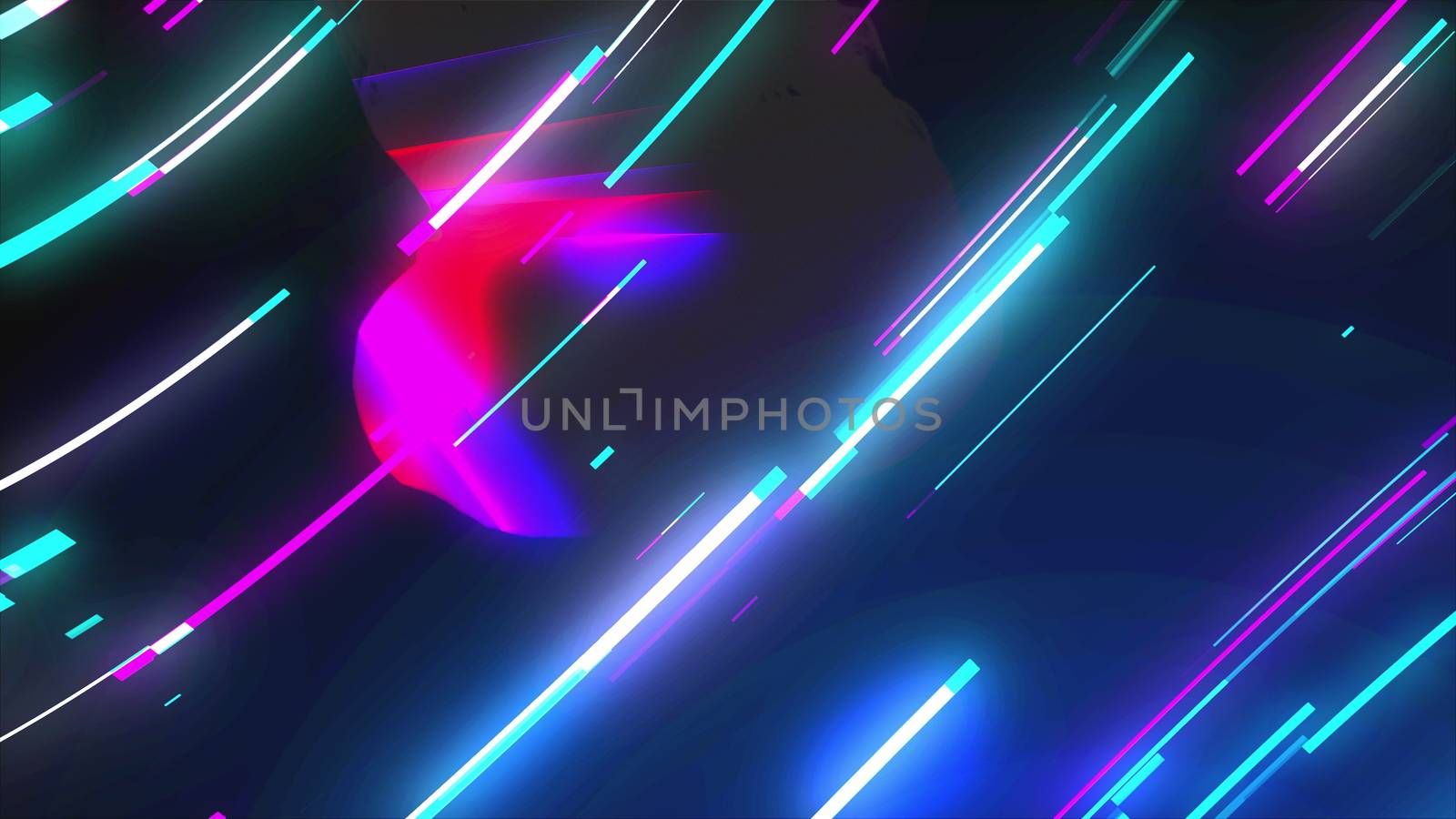 Neon composition with bright shapes like neon tunnel is in the dark space, 3d rendering computer generated background