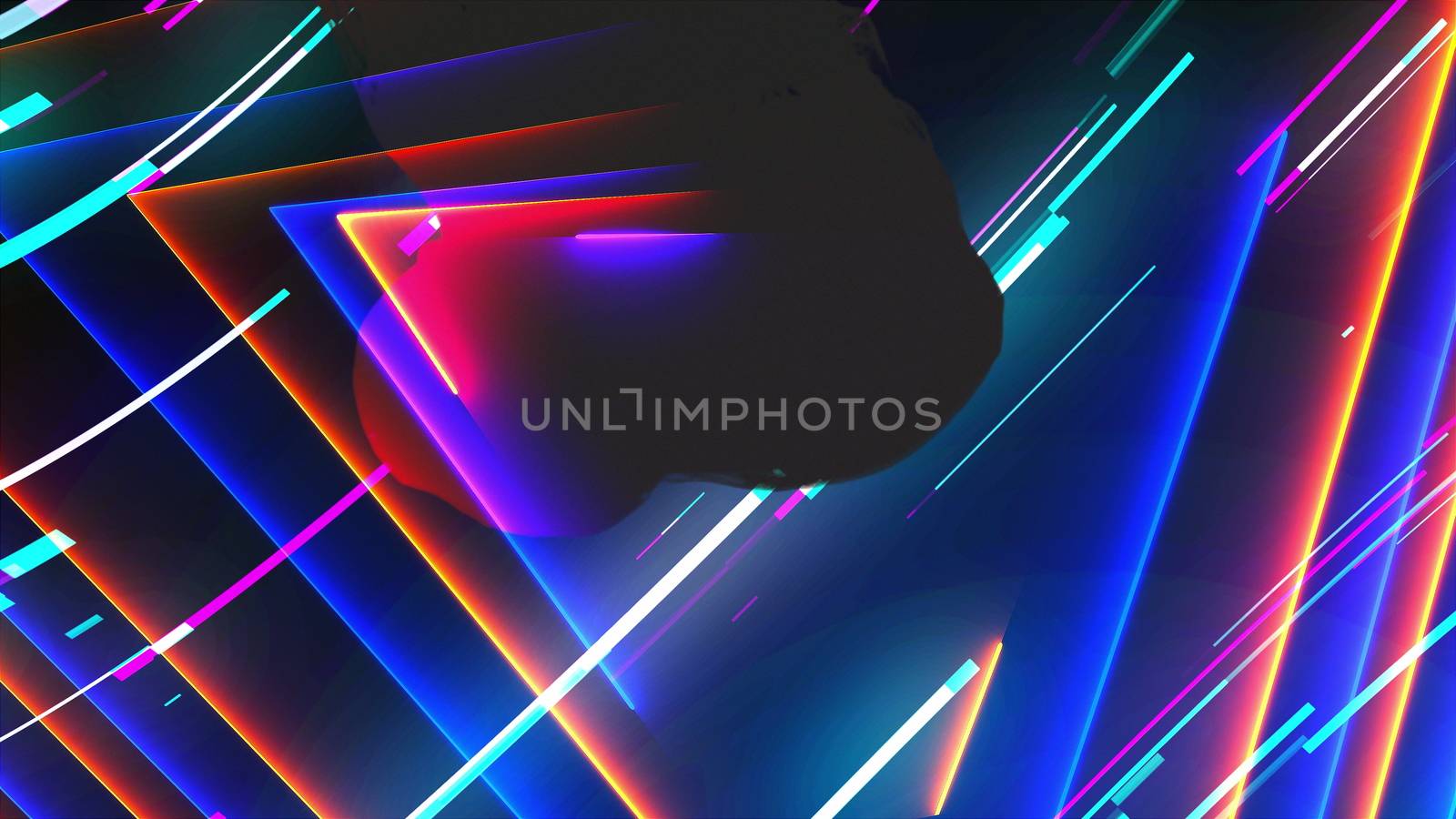 Neon composition with bright shapes like neon tunnel is in the dark space, 3d rendering computer generated background