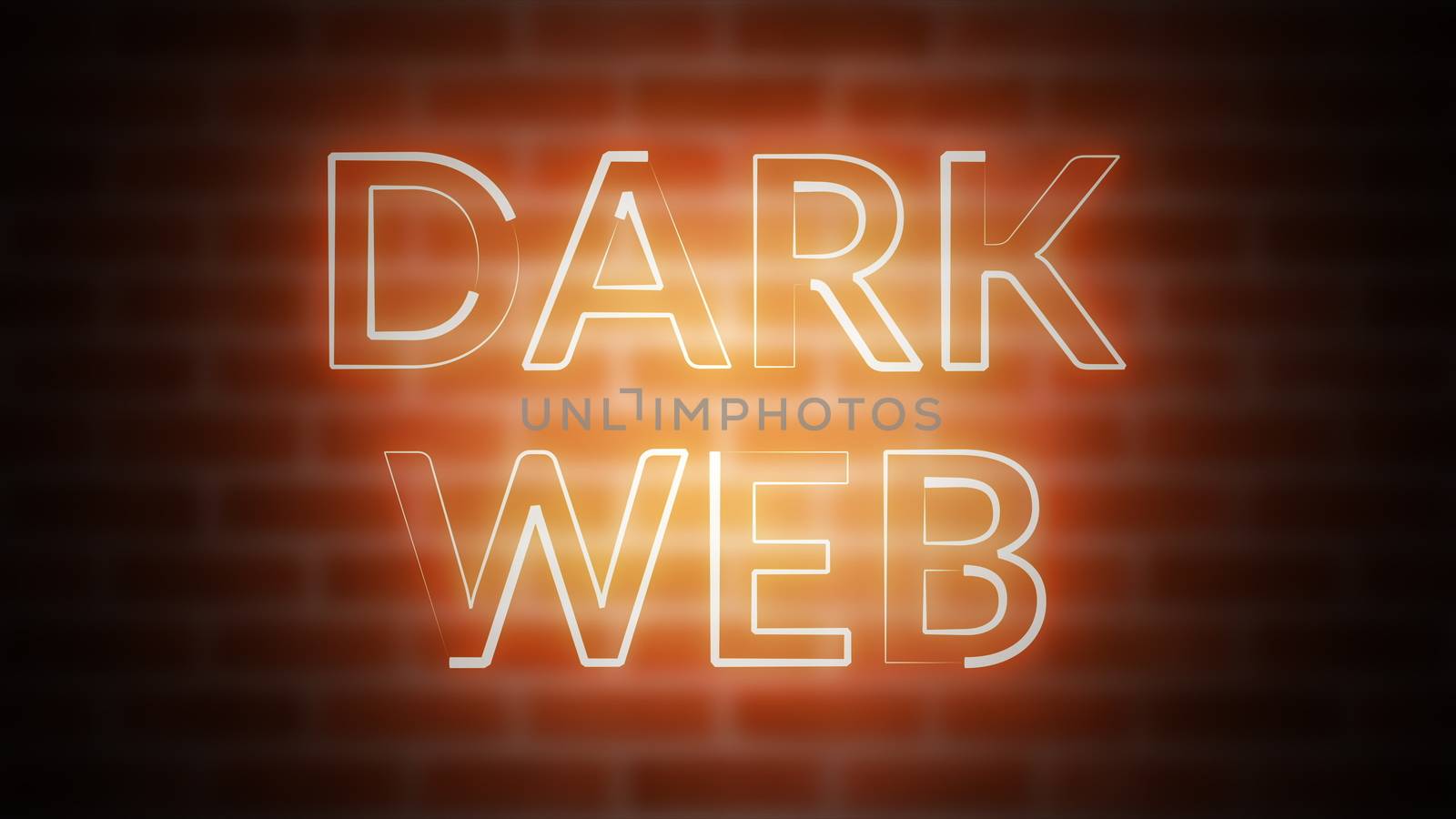3D rendering of neon text Dark web against the background of brick, computer generated